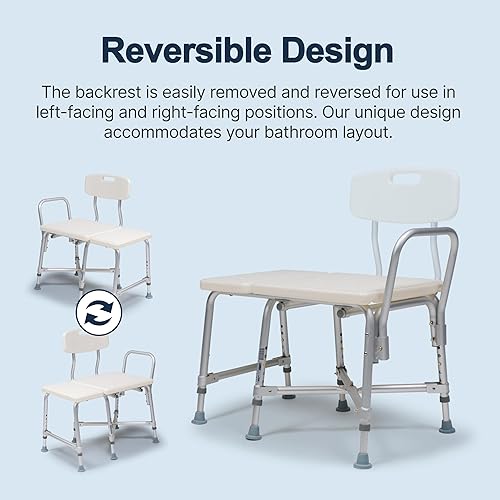 Miniatura 5 de Lumex Banco bariátrico de transferencia para bañera, silla de ducha y bañera resistente, asiento extra ancho, límite de 600 libras