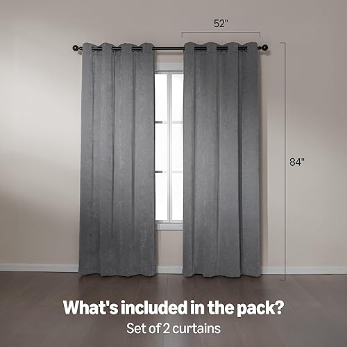 Miniatura 5 de Tienda Basics Cortinas semiopacas de felpilla con tejido de diamante para dormitorio y sala de estar, juego de 2 piezas con ojales, 52 pulgadas de