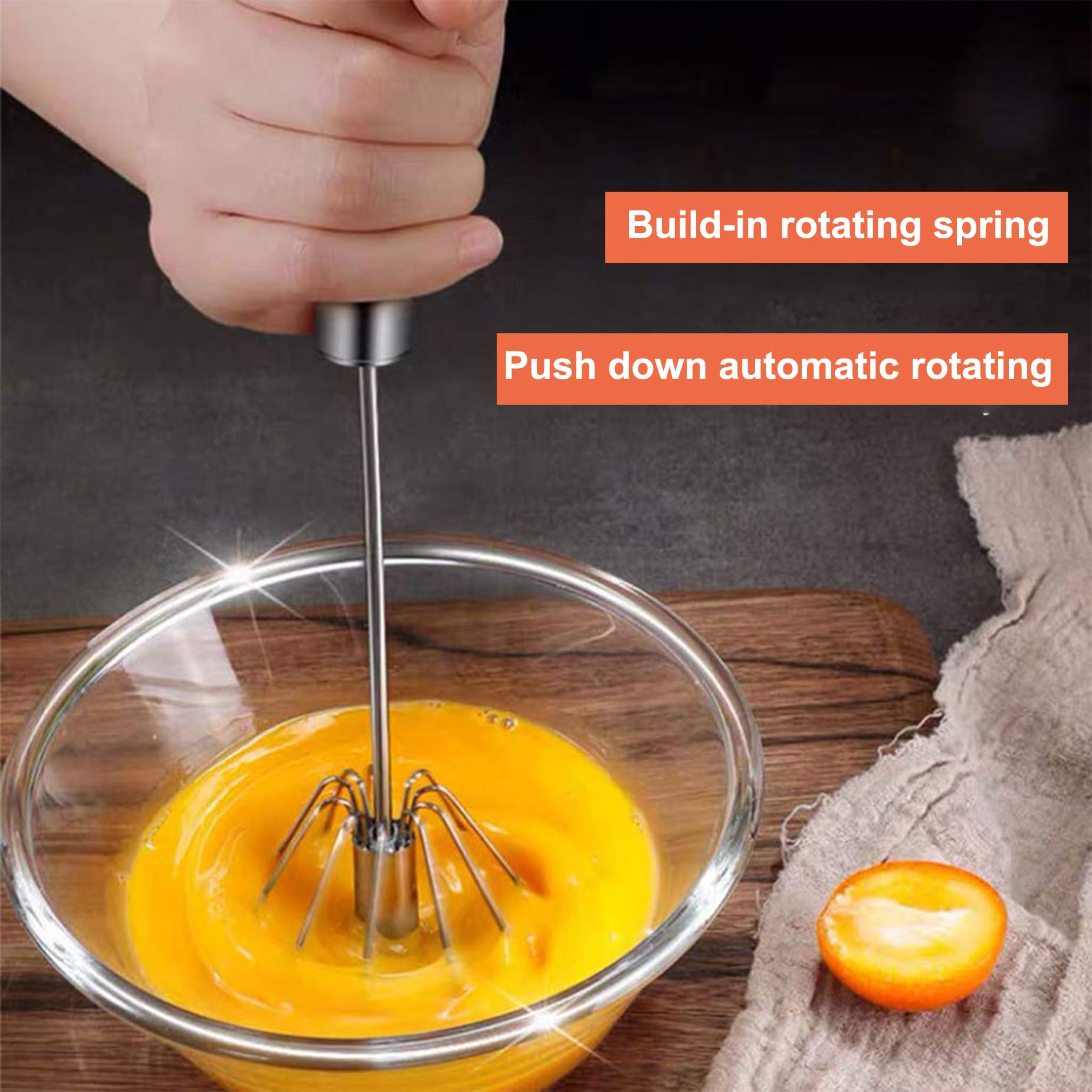 Egg Whisk Hand Push Whisk Blender, Stainless Steel Egg Beater Milk Frother Rotating Push Mixer Stirrer for Whisking Beating, Stirring - Image 3
