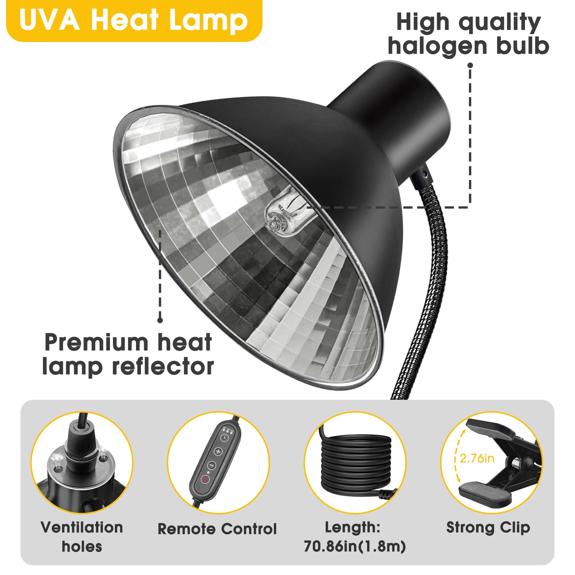 Reptile Heat Lamp Dimmable, UVA Basking Light For