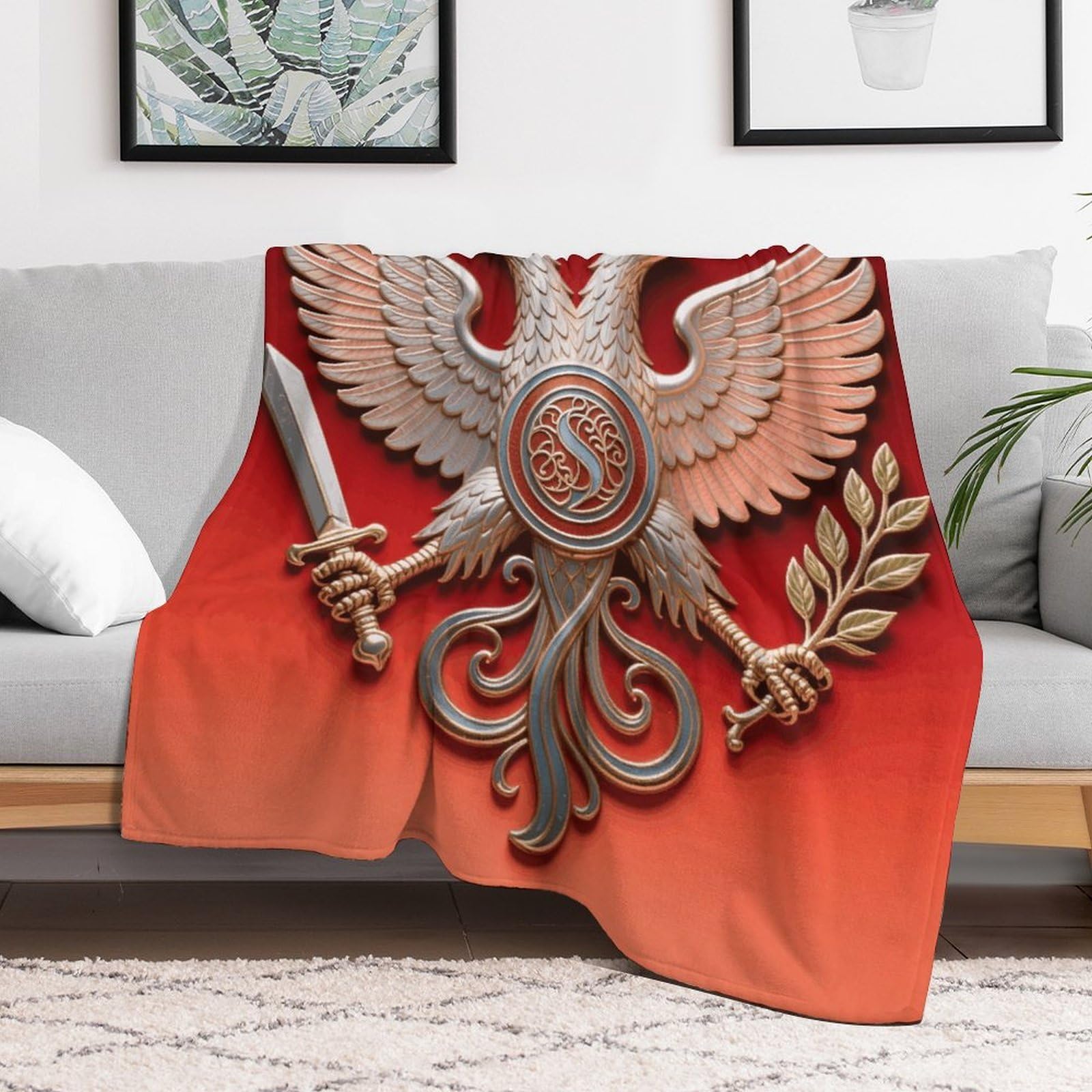 Custom Eagle Sword Olive Blanket Lightweight Flannel Fleece Throw for Couch Sofa Bed Luxury Soft Cozy Plush Lap Bedtime Blanket for All Seasons Bedroom Home Decor Gifts 60x80