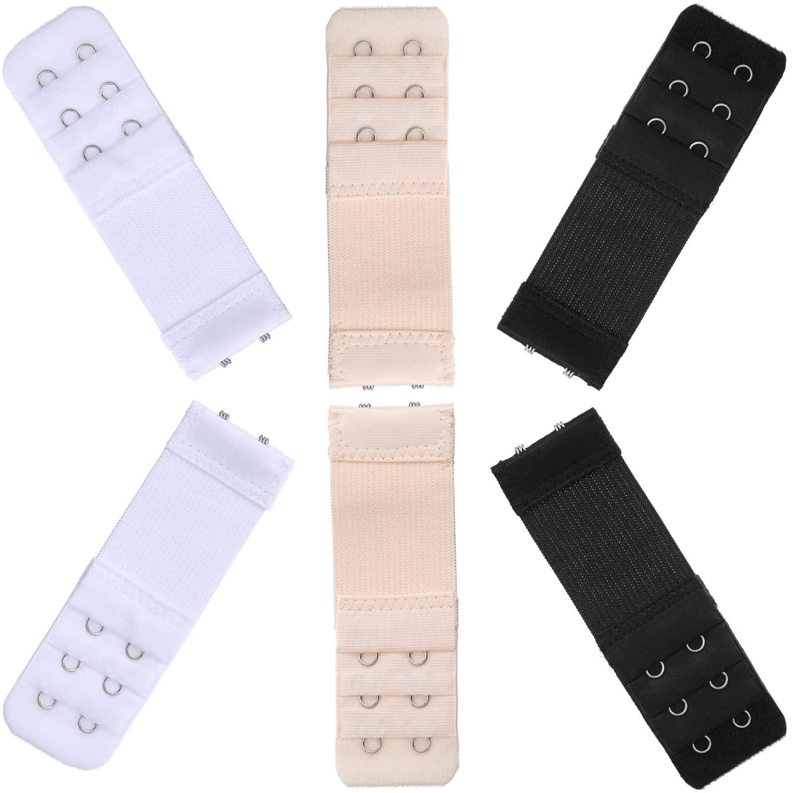 Fuzvol Girls 2 Hook Multicolor 6 Pieces Bra Extenders,2 Hooks×3 Rows Bra Strap Extension,3 Hooks×3 Rows Bra Extender Strap,Stainless Steel Hook Comfortable Stretchy Bra Extender Strap For Women (3 Colors)