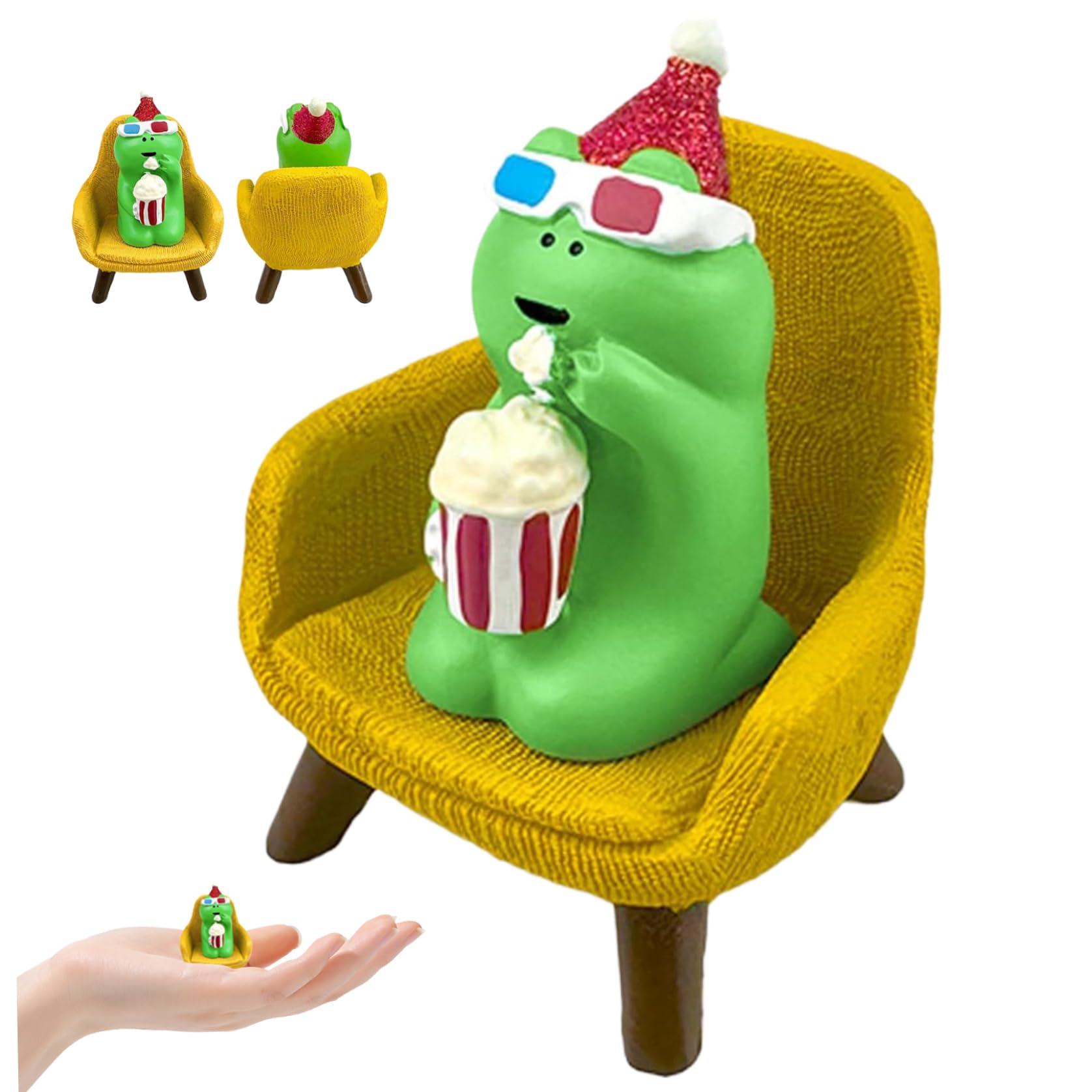 Takingup 1 Set Miniature Frogs Mini Frogs With Chair Cute Popcorn Frog Figurines Resin Funny Sculpture For Shelf Desk Decoration