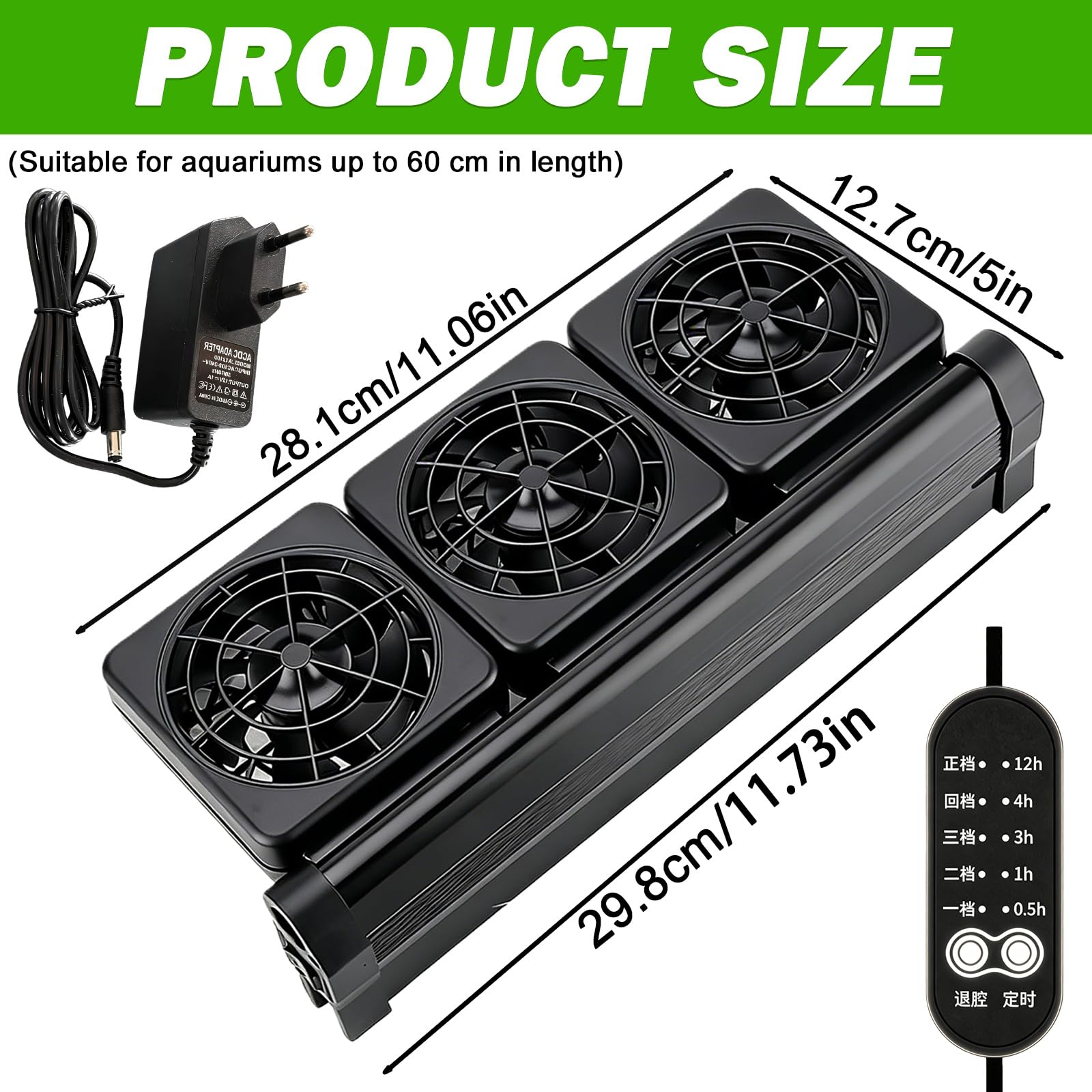 PORFOYO 3-Köpfiger Aquarium Lüfter, 7.2w Aquarium Kühlventilator, 5 Regelbare Geschwindigkeiten, Leiser Energieeffizienter Aquarium Lüfter Mit Timer, Verstellbar Aquarium Kühler Für Salz-/Süßwasser