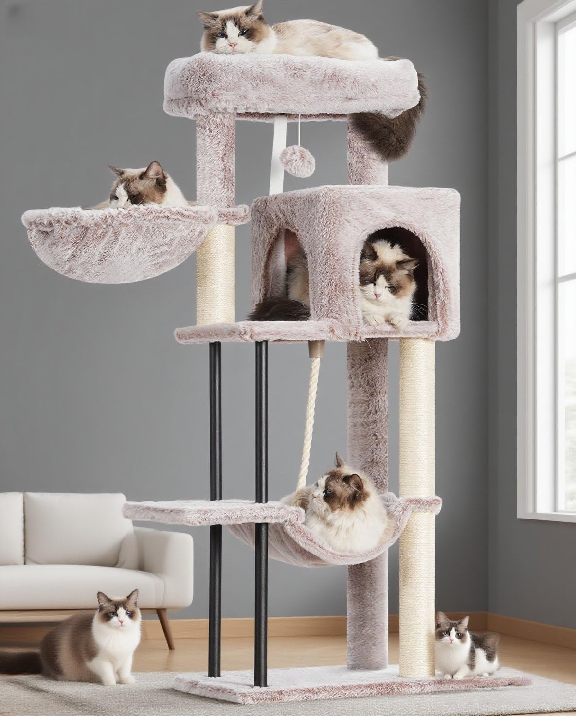 Gitelsnour Cat Tree, 43.3'' Cat Tower with Hammock for Kittens GCT004SMU