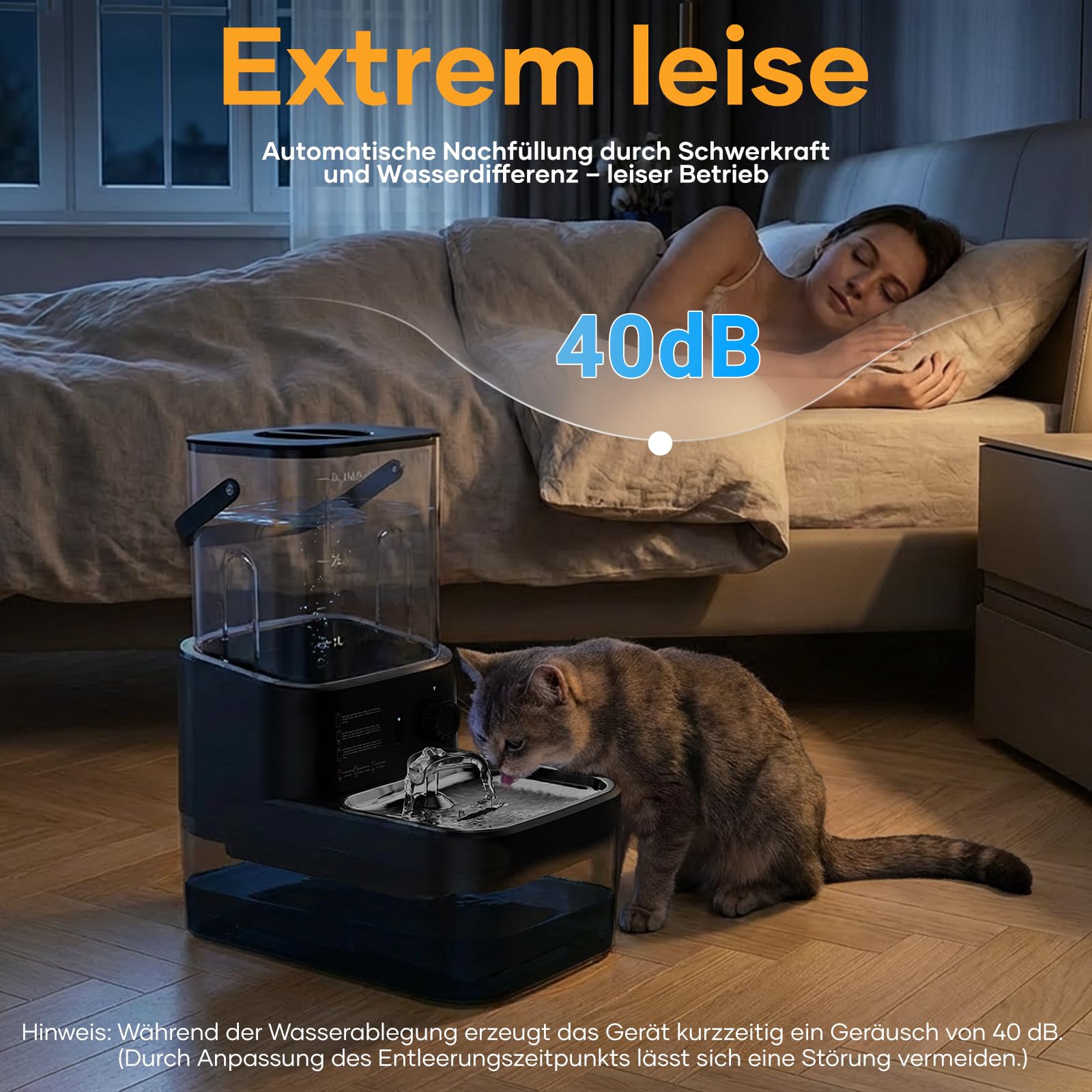 Fontaine a Eau pour Animaux sans Fil et sans Filtre | Séparation de l'Eau Propre et de l'Eau Usée, Bol en Acier Inoxydable, Batterie 4000mAh, Grande Capacité 3L, Noir