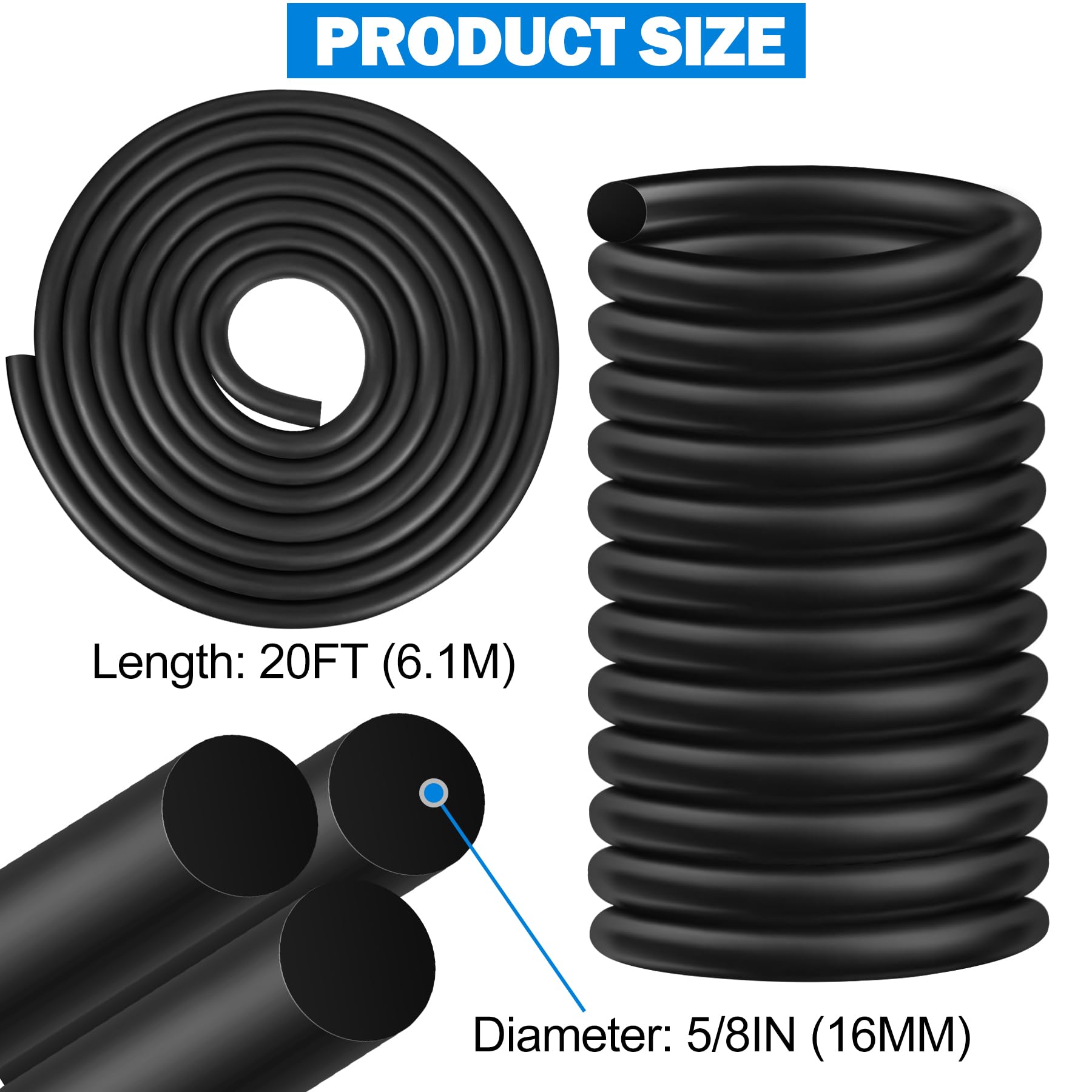 MYFAMIREA Barra de respaldo de 20 pies de 5/8 pulgadas de goma EPDM, sello de sellado de junta de expansión de hormigón para huecos y juntas, color negro