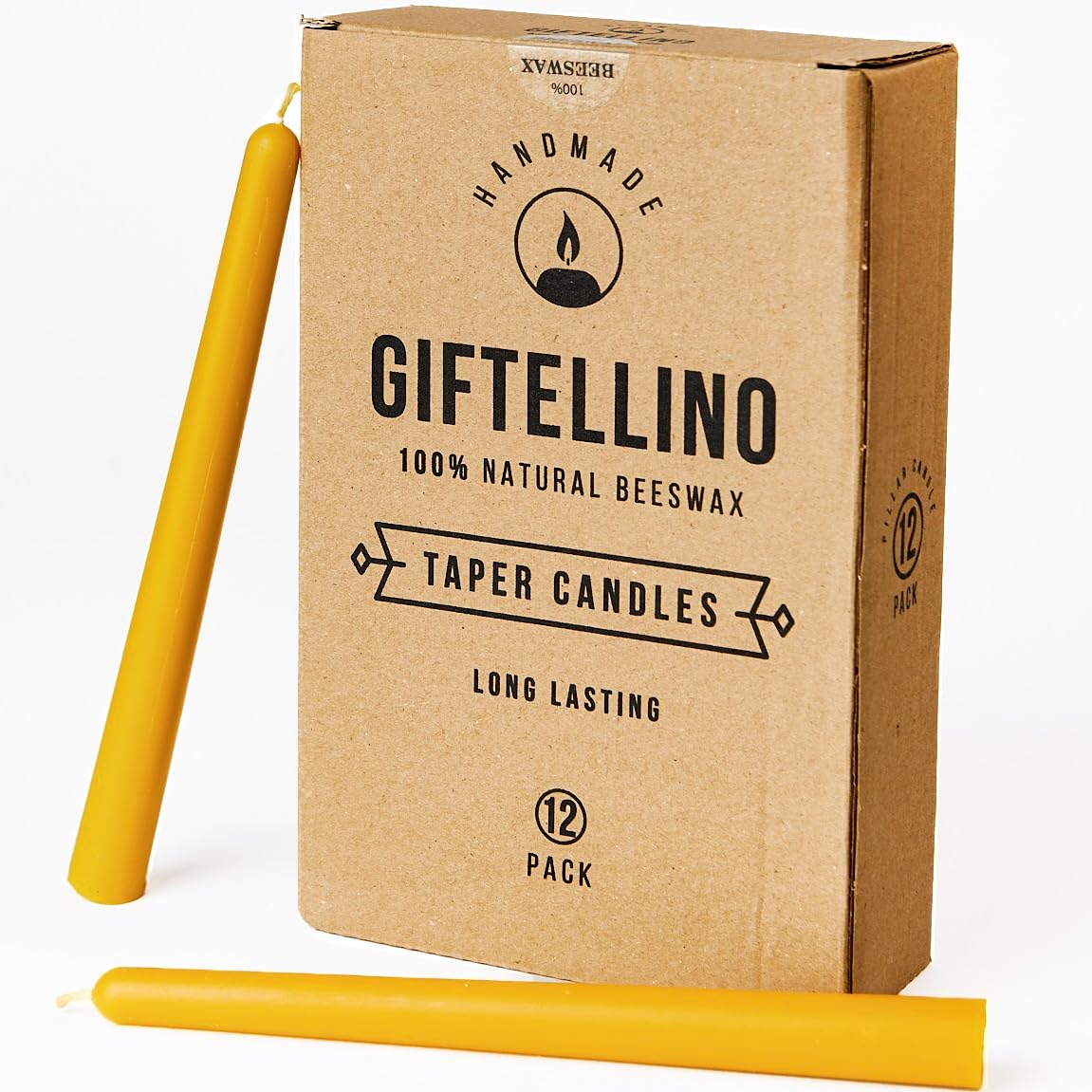 Pure Beeswax Taper Candle Set - 7 Hours Lasting - 100% Pure Beeswax and Cotton Wick - Long Unscented Dinner Candles - Handmade Candle Lovers Gift