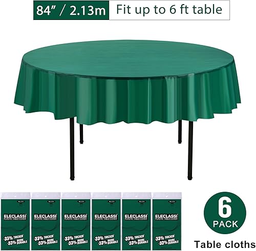 Miniatura 32 de Eleclassi Paquete de 6 manteles redondos de plástico desechables de alta calidad, manteles de plástico redondos de 84 pulgadas para fiestas, mantel