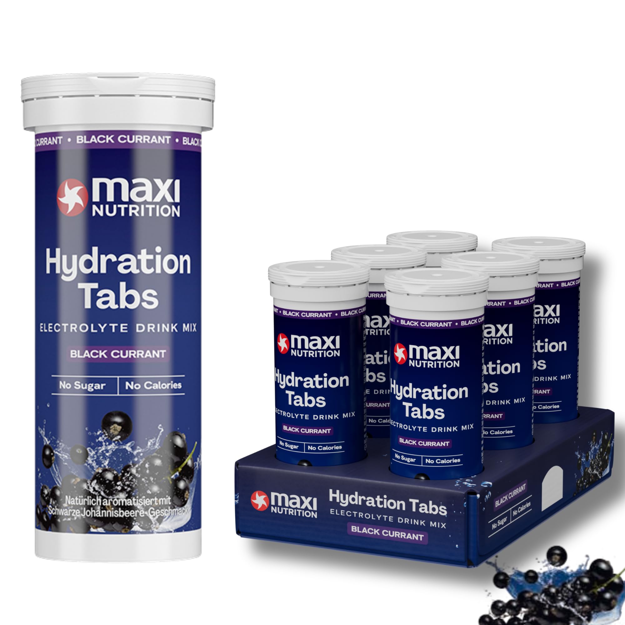 MaxiNutrition Hydration tabs, Black Currant, Zero Sugar| Effervescent Electrolyte Tablets| for Improved Hydration and Recovery | Suitable for Vegans and Vegetarians | 6 x10 Tablets (6 Pack)