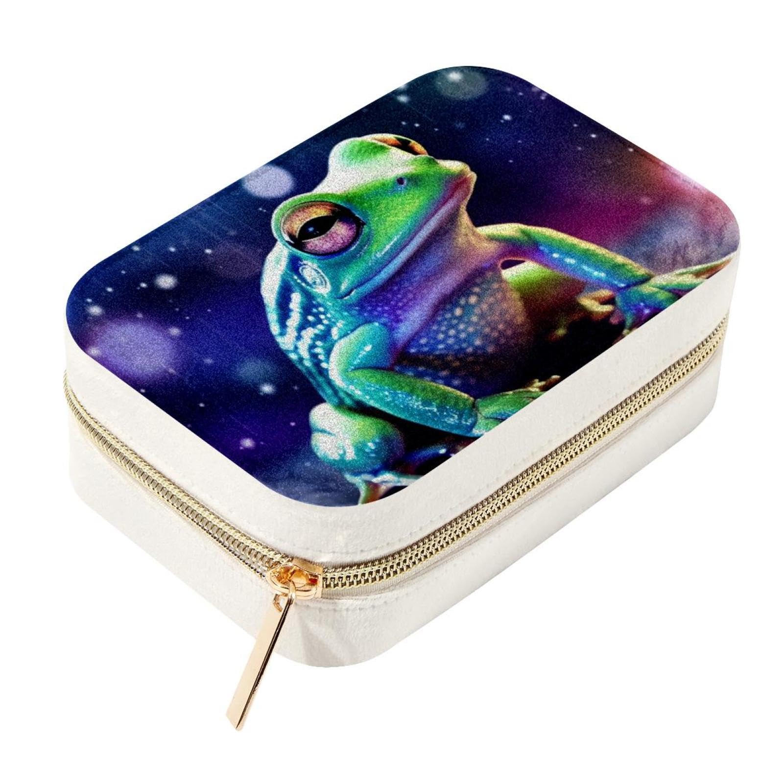 Boîte à bijoux voyage motif grenouille ciel étoilé pour boucles d'oreilles