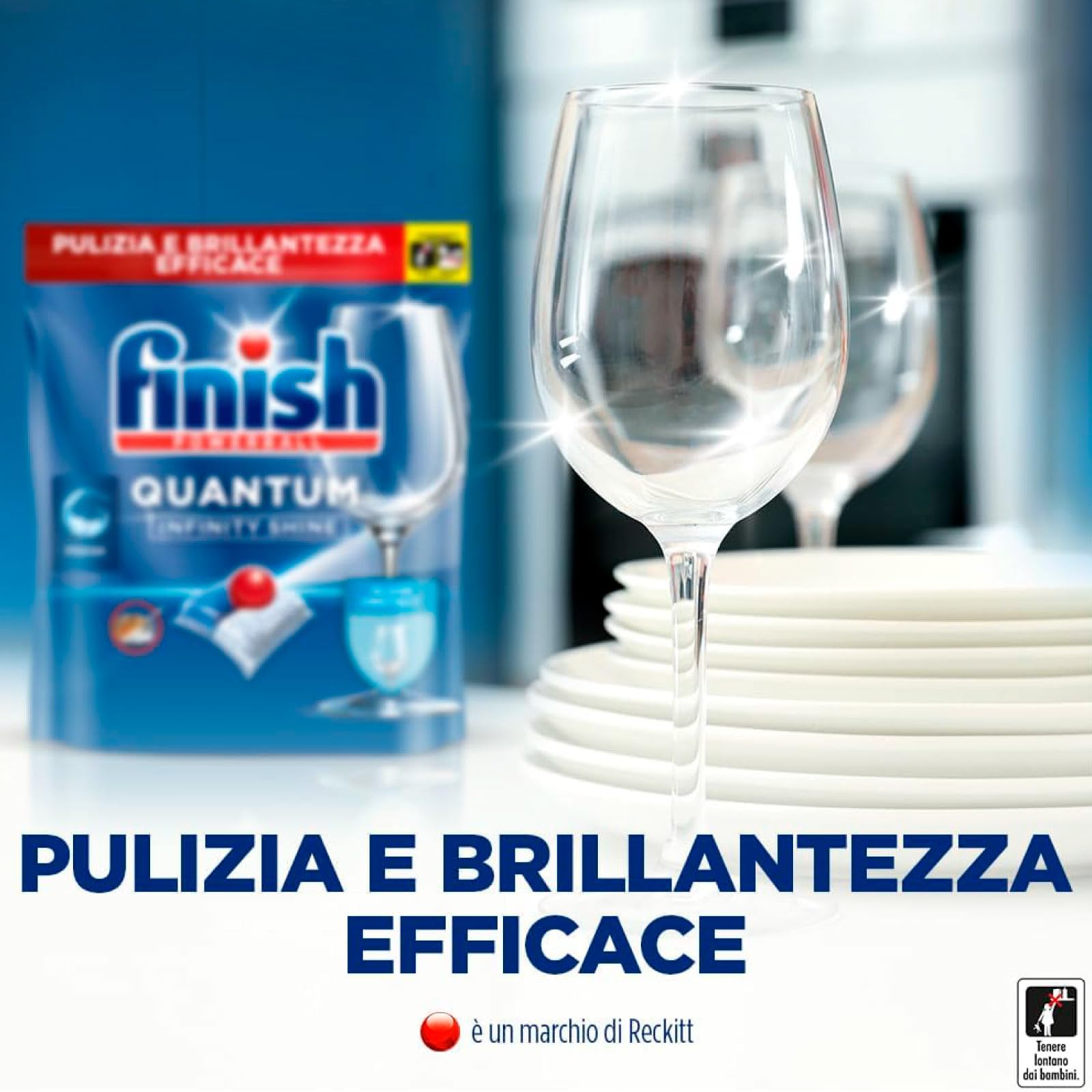 Finish Powerball Quantum 224 Pastiglie Capsule Limone Detersivo Lavastoviglie Azione Sgrassante Pulizia Brillantezza Efficace Contro Corrosione e Aloni - 4 Confezioni da 56 Tabs