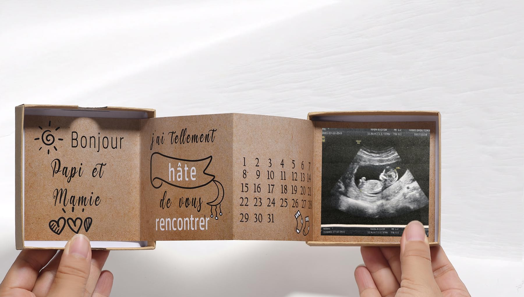 Carte Dépliante Surprise Annonce Grossesse Future Grand-Parents avec Photo Échographie Calendrier Naissance