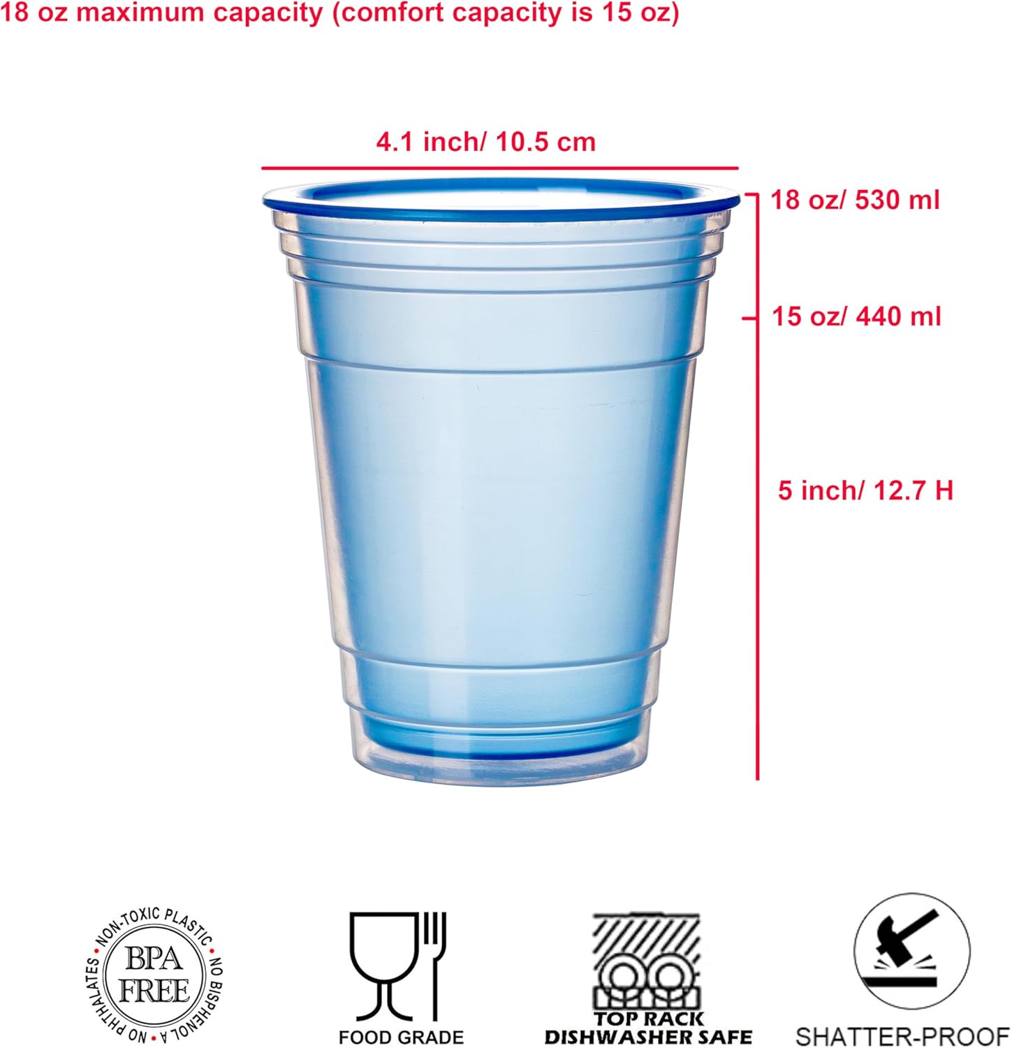 KX-WARE 18 Ounce Double Walled Colorful Tabletop Insulated Plastic Tumbler Cup Keeps Drinks Cold and Hot, set of 8 Multicolor - Image 2