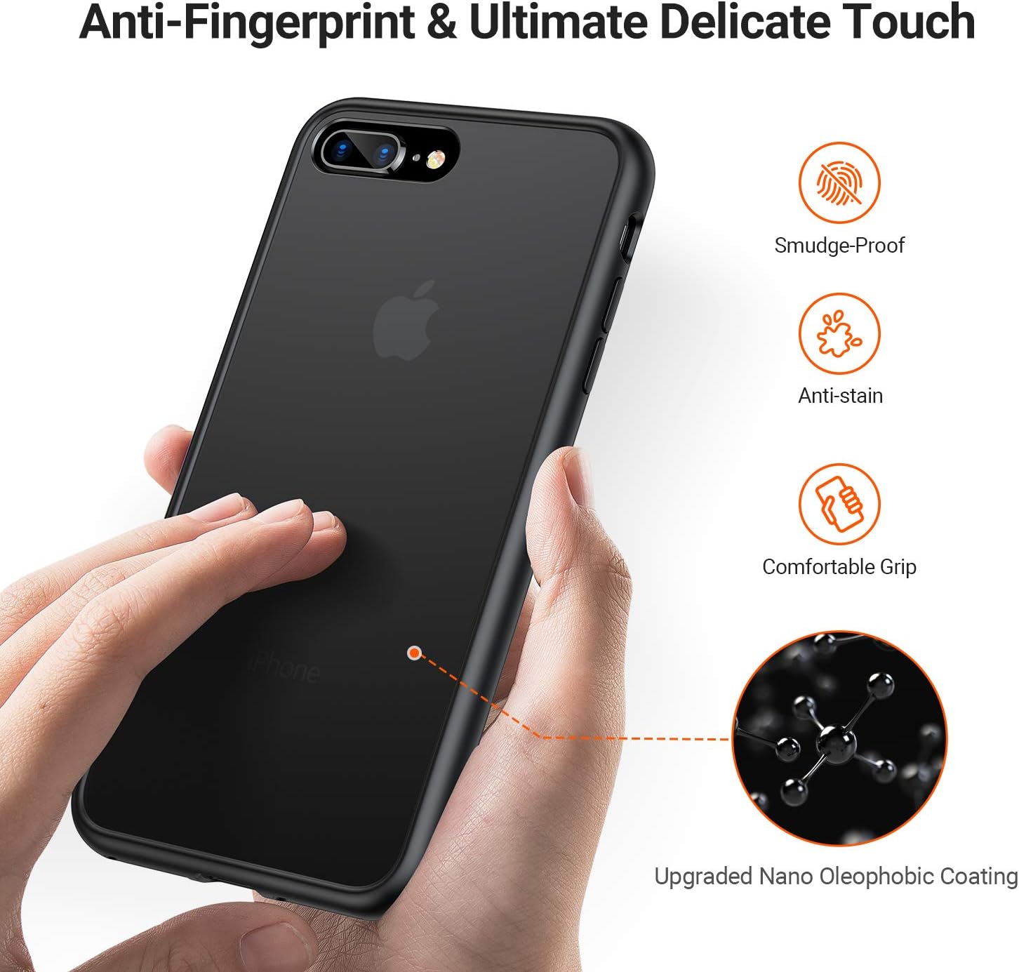 TORRAS Shockproof Compatible for iPhone 8 Plus Case/iPhone 7 Plus Case, [Military Grade Drop Protection] [Upgraded Materials] Ultimate Delicate Touch and Translucent Matte Protective Case, Black