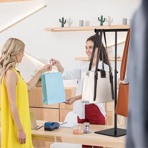 Miniatura 7 de 4 piezas de soporte de exhibición para bolso de mesa, en forma de T, altura ajustable, soporte para bolso, soporte para colgar monederos (negro)