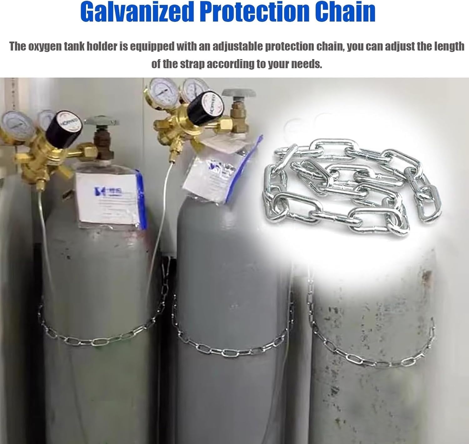 Genérico Soporte de Pared de Acero Inoxidable para bombonas de Gas de propano, argón, oxígeno y Soldadura: Soporte de fijación Estable y antivuelco con Cadena galvanizada para 5 bombonas.
