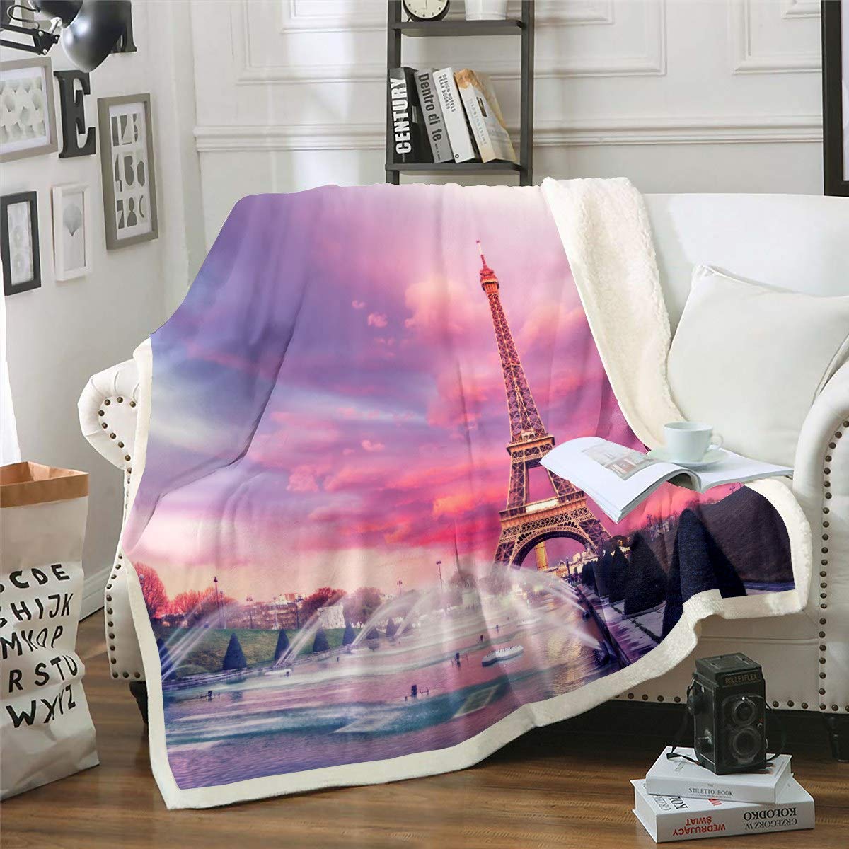 Loussiesd Boys Colour 6 Eiffel Tower Blanket Chic Paris Theme Throw Blanket For Kids Girls Paris Cityscape Printed Fleece Blankets Modern French Style Blankets And Throws For Chair Office Fuzzy Blanket Single 50"X60"