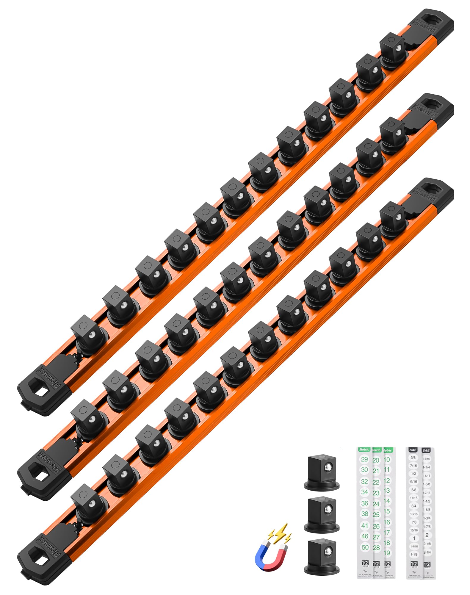 ALOANES Magnetic Socket Organizer, 1/2" Rail 36 Clips (Orange, 3PC)