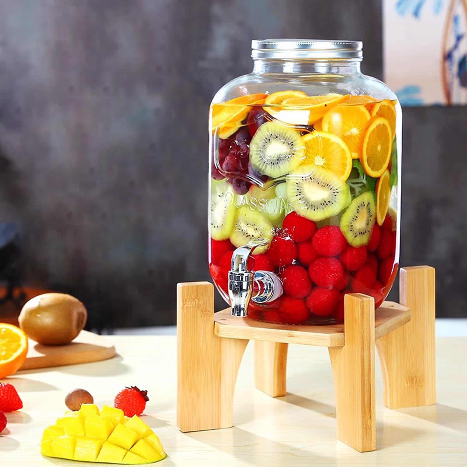 Hiziwimi Bamboo Drink Dispenser Stand for Max 8.6 Inch, Fits Glass Jars Over 5L, Beverage Dispenser Stand - Image 4
