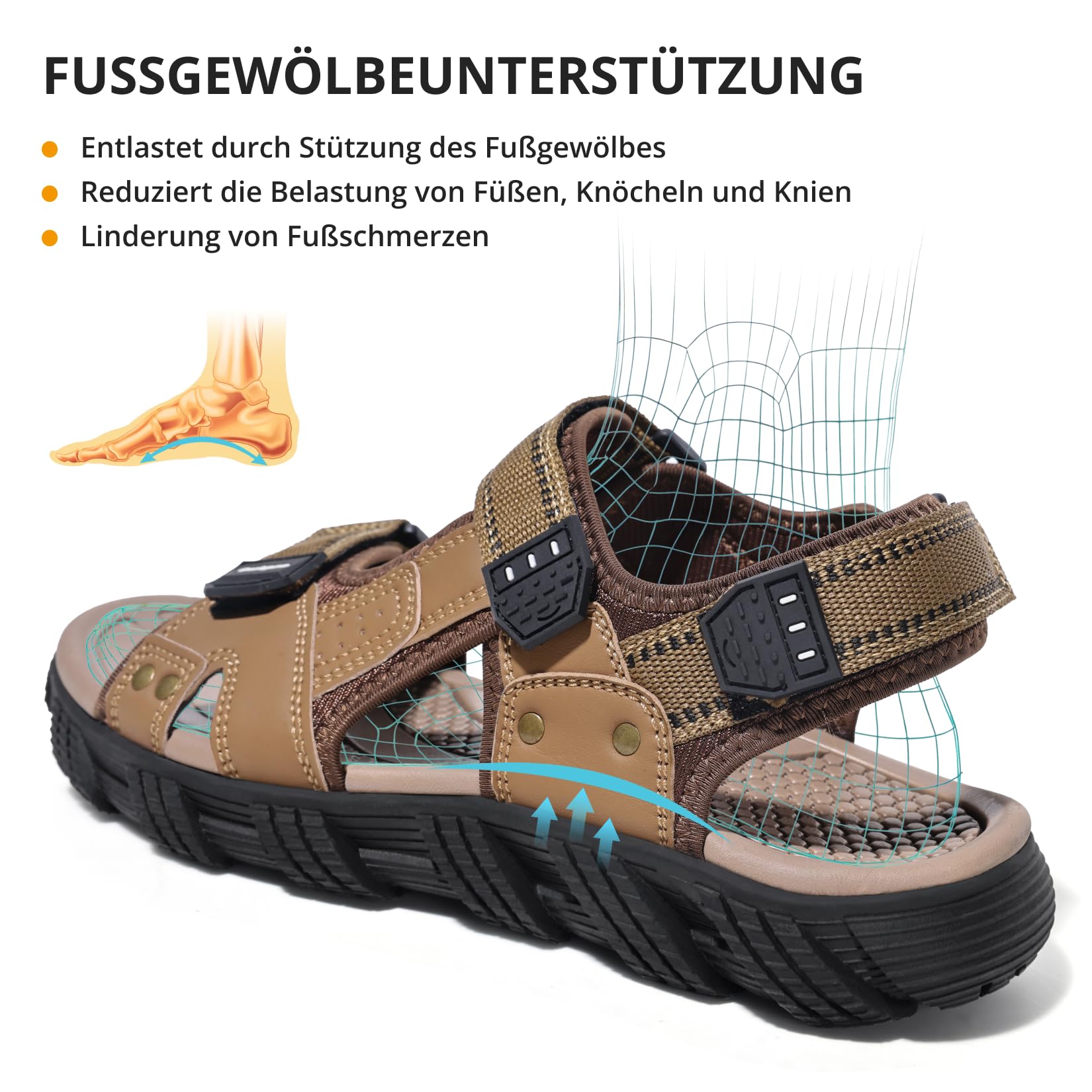OutPro Sandalias de senderismo para hombre Sandalias deportivas impermeables cómodas sandalias de cuero sandalias ajustables al aire libre