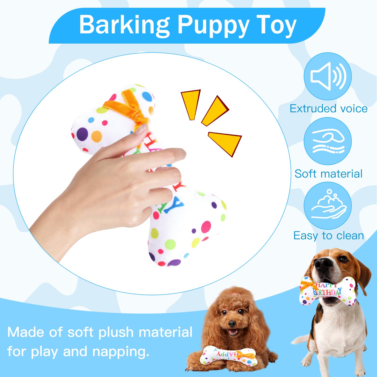 Set Compleanno Cane, 4 Pezzi Decorazioni Festa di Cappellino per Cani con Cappello, Bandana, Giocattolo a Forma di Osso & Numeri, Regalo Cane Compleanno per Cani Maschi e Femmine (Blu)