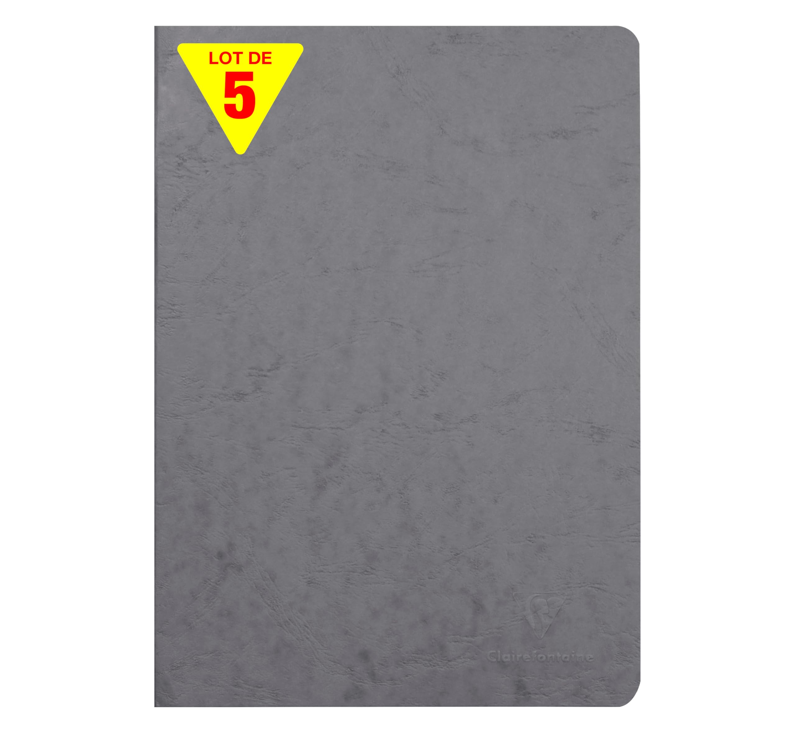 Clairefontaine 733005CPack Age Bag Collection Pack of 5 Grey Stapled Notebooks A4 21x29.7cm 96 Plain White Pages - 90g Paper - Leather Grain Glossy Card Covers