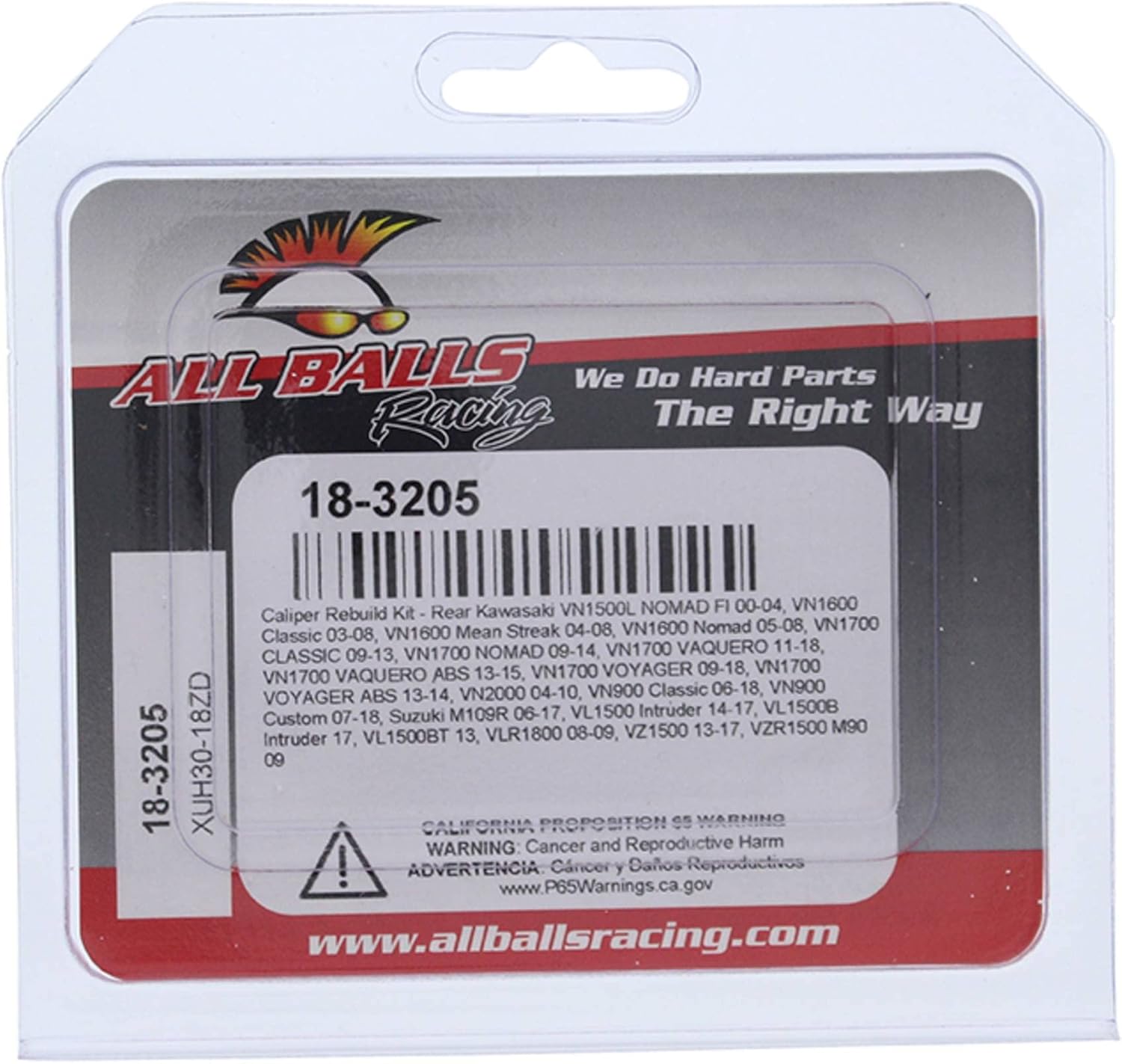 All Balls Racing 18-3205 Caliper Rebuild Kit Rear Compatible with/Replacement for Kawasaki VN 1500 L Nomad 2000-2004, VN 1700 C Nomad 2009-2013, VN 1700 D Nomad ABS 2014, VN 1700 E Classic 2009-2013