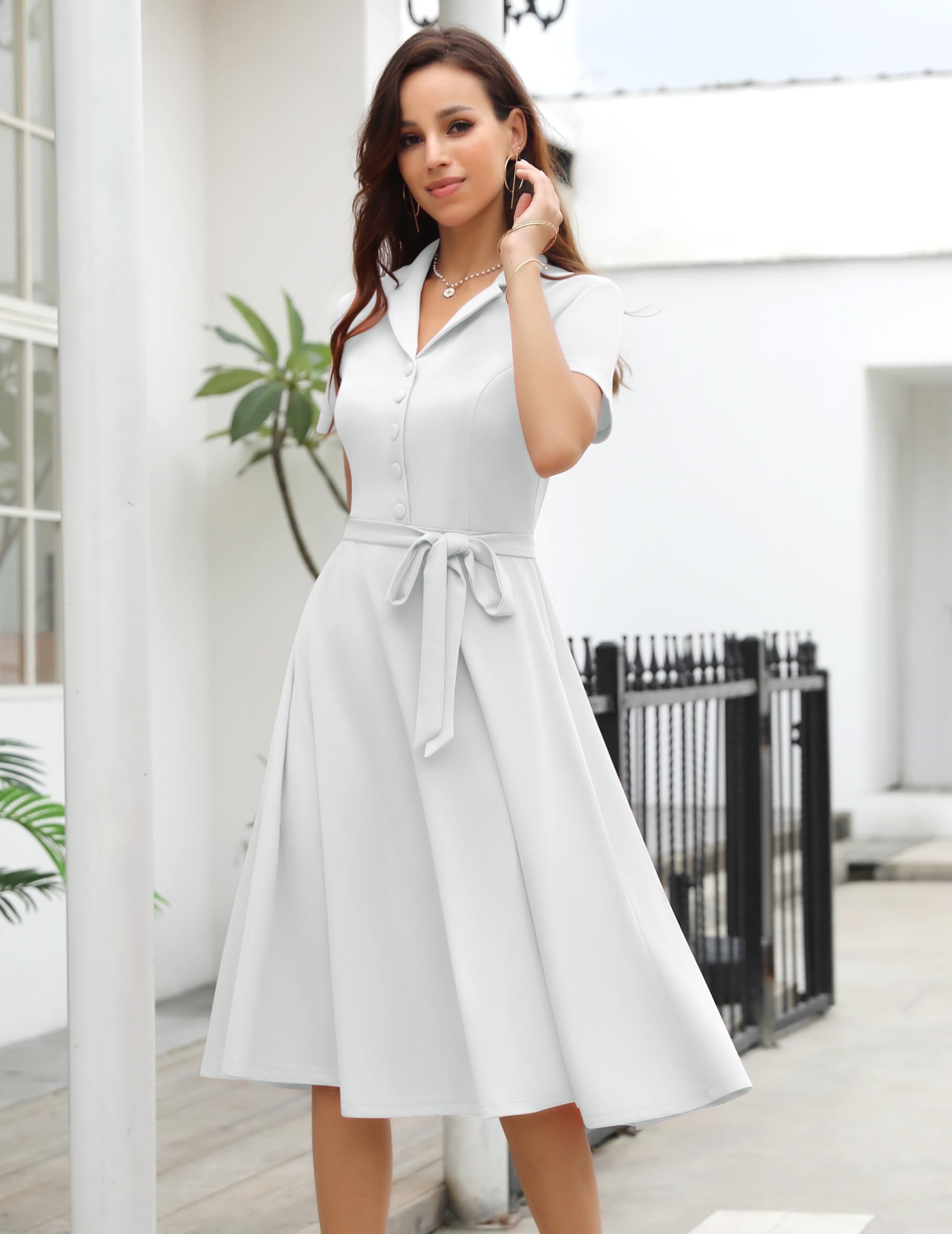 Wedtrend Robe vintage à manches courtes pour femme, robe de cocktail, de fête, de travail, d'église, décontractée