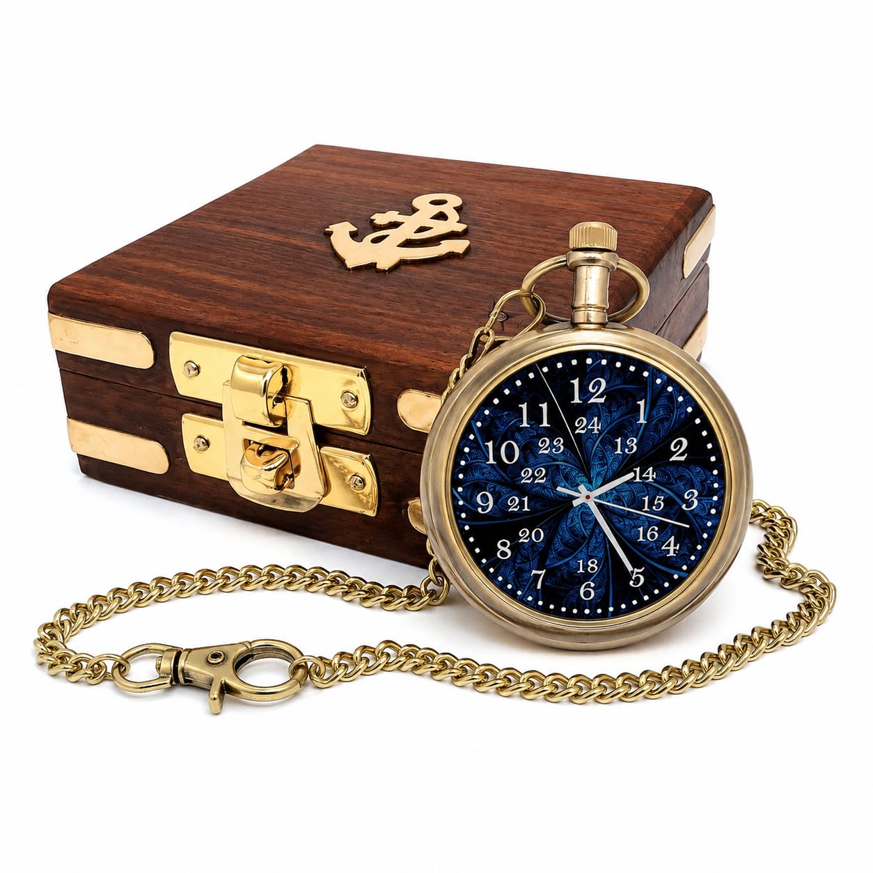 M.A & SONS Brass Handmade Working 2 inch Pocket Watch with Sheesham Wooden Box - Happy Birthday My Friend Message Backside Watch
