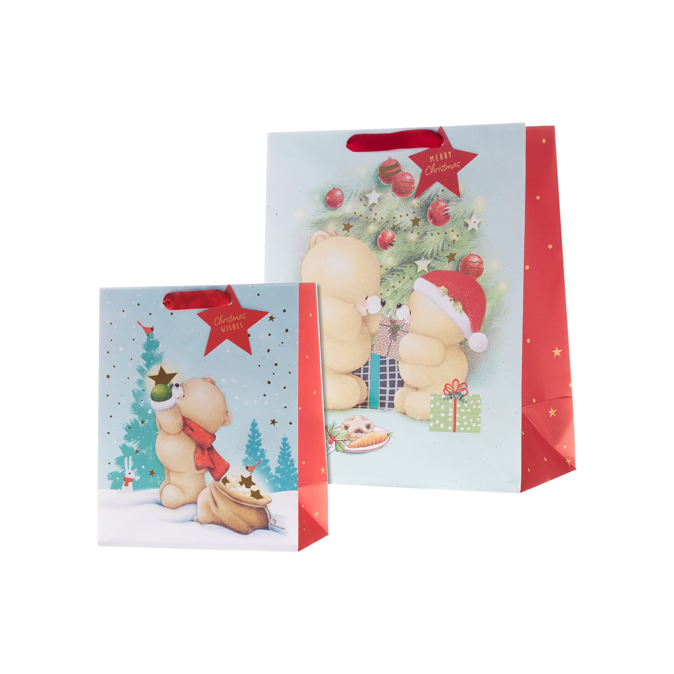 Hallmark Gift Bags, Gift Bags for Presents Pack of 2, Festive Designs, Christmas, Forever Friends, Bears, Cute, Red