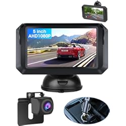 Monitores Para Vehiculos 【Exclusivo】 5 Pulgadas Kit de Camara Marcha Atras AHD 1080P Súper Visión Nocturna Cámara Trasera a Prueba de Agua IP68 para Coche, Furgonetas, SUV, Camionetas