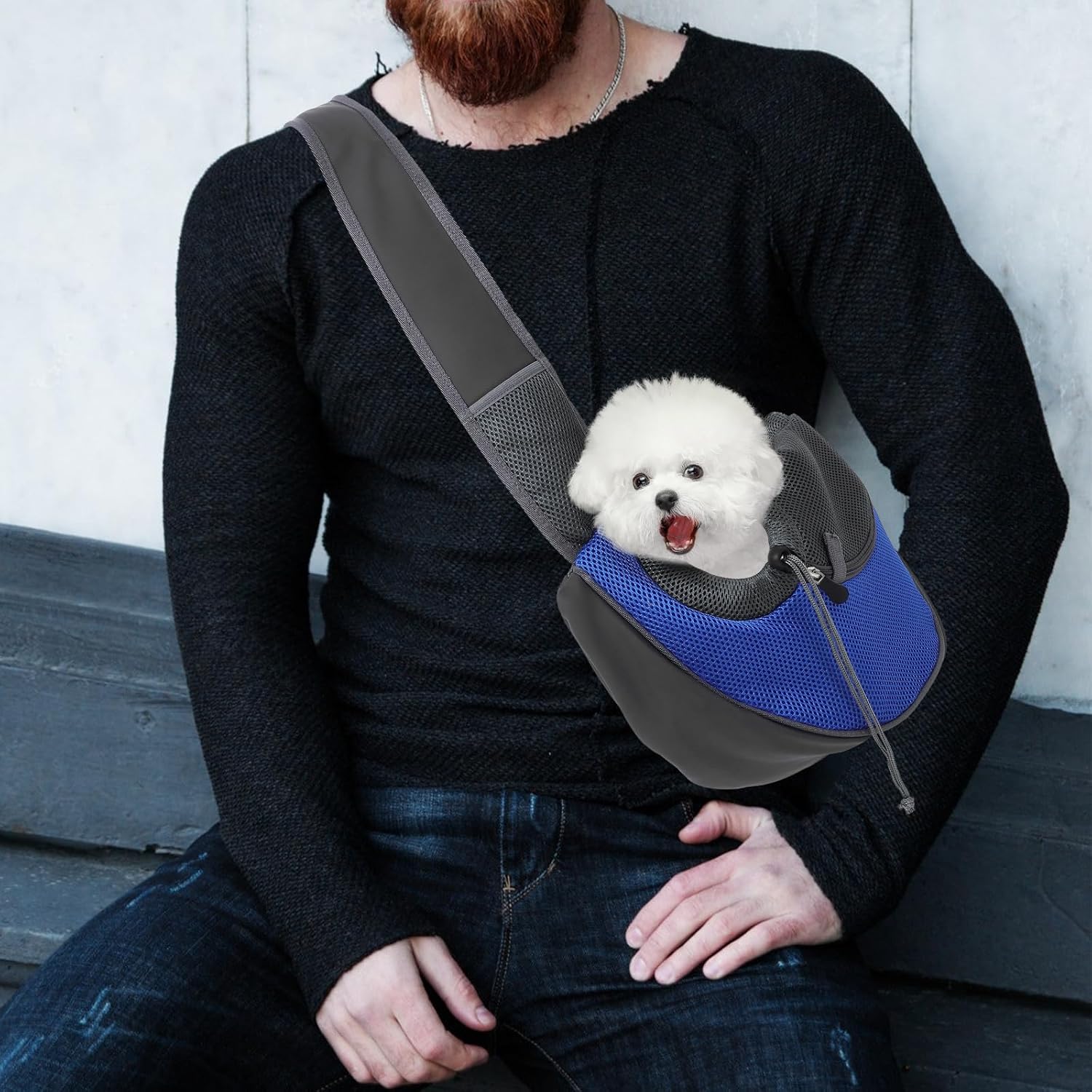 Alasum Small Dog Carrier Sling Breathable Pet Chest Carrier with Adjustable Strap Blue L for Outdoor Travel and Small Dogs Cats