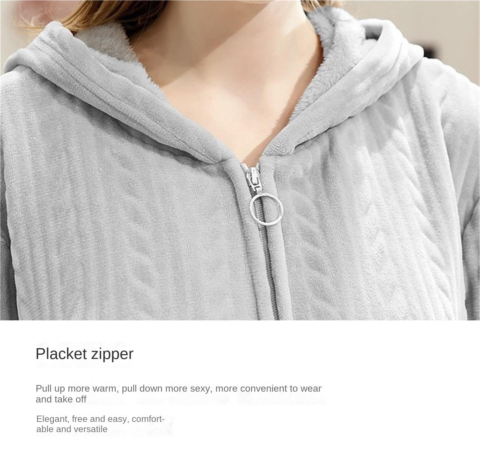 Albornoz Para Viajes Piscina Albornoz Grueso Con Cremallera For Mujer, Suave De Invierno Manga Larga Bolsillos Ropa De Dormir