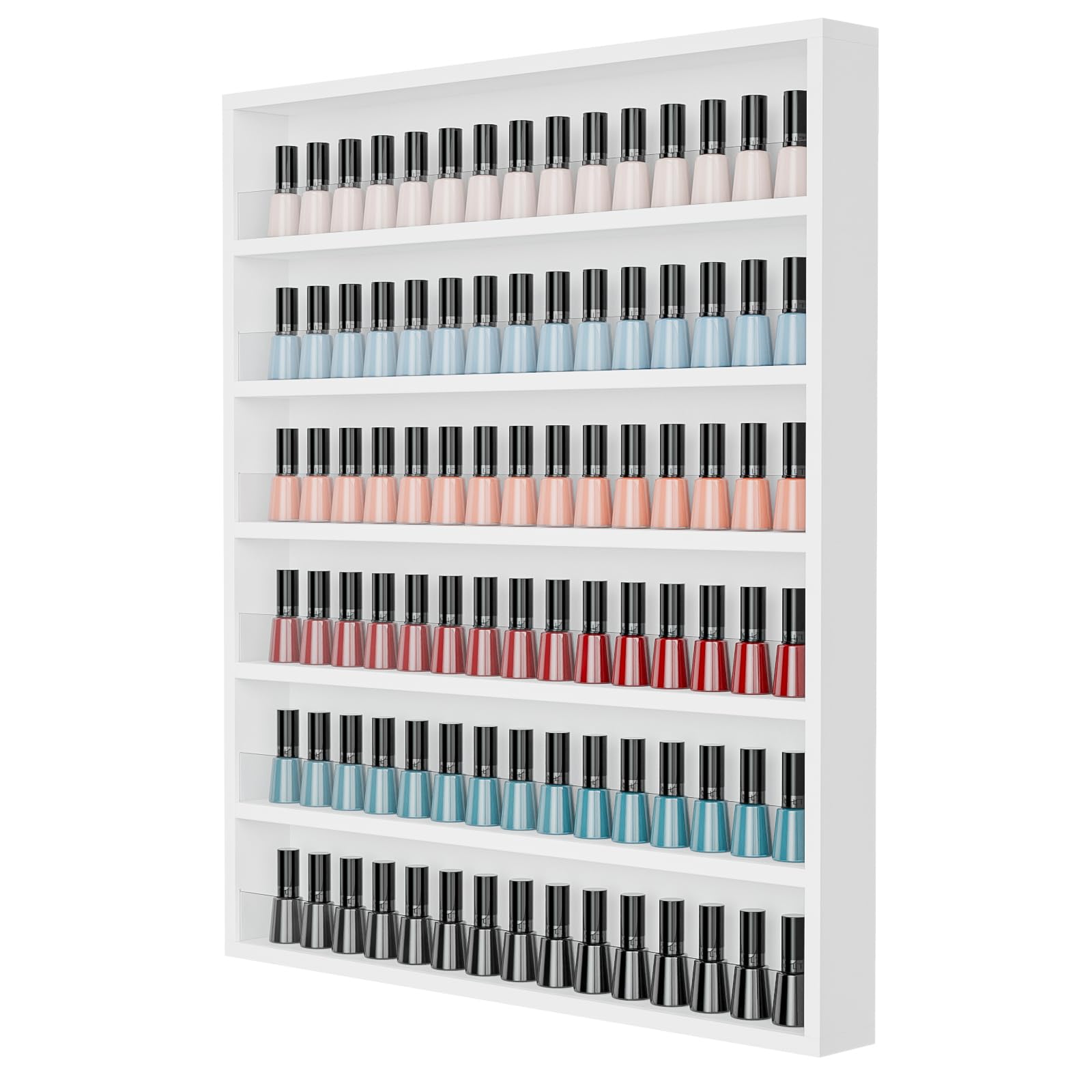 OmySalon 6 Layers Nail Polish Rack, Wall Mount Nail Polish Organizer w/Acrylic Baffle (White)