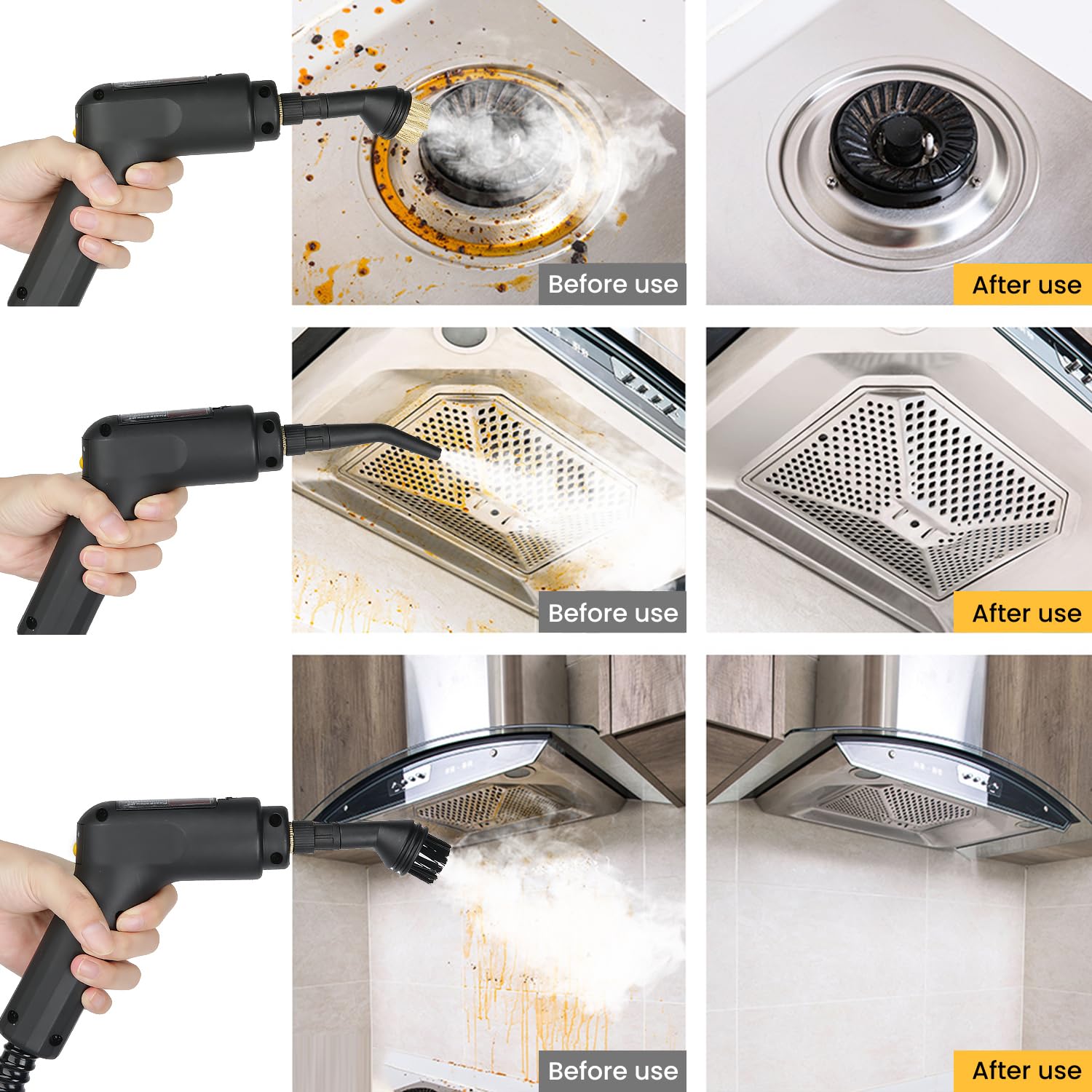 2500W Dampfreiniger Handgerät mit Digitalanzeige, Hochdruck Dampfreiniger für Zuhause, Handdampfreiniger mit Aufsätzen für Sofa, Fliesen, Küche & Bad, Steam Cleaner mit Bürstenaufsätzen (Schwarz)