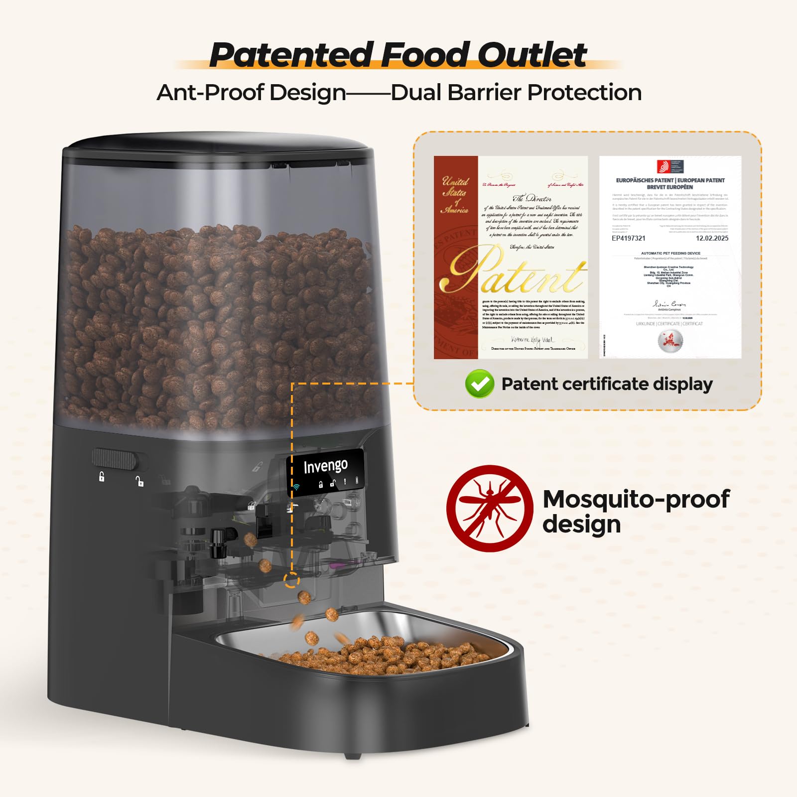 Invengo Automatic Cat Feeder with App Control, 5L Food Dispenser for Cats and Small Dogs, 2.4/5G Wi-Fi, Dual Power, Programmable Portions, Anti-Jam & Fresh-Lock, Stainless Steel Bowl, Easy to Clean - image 4