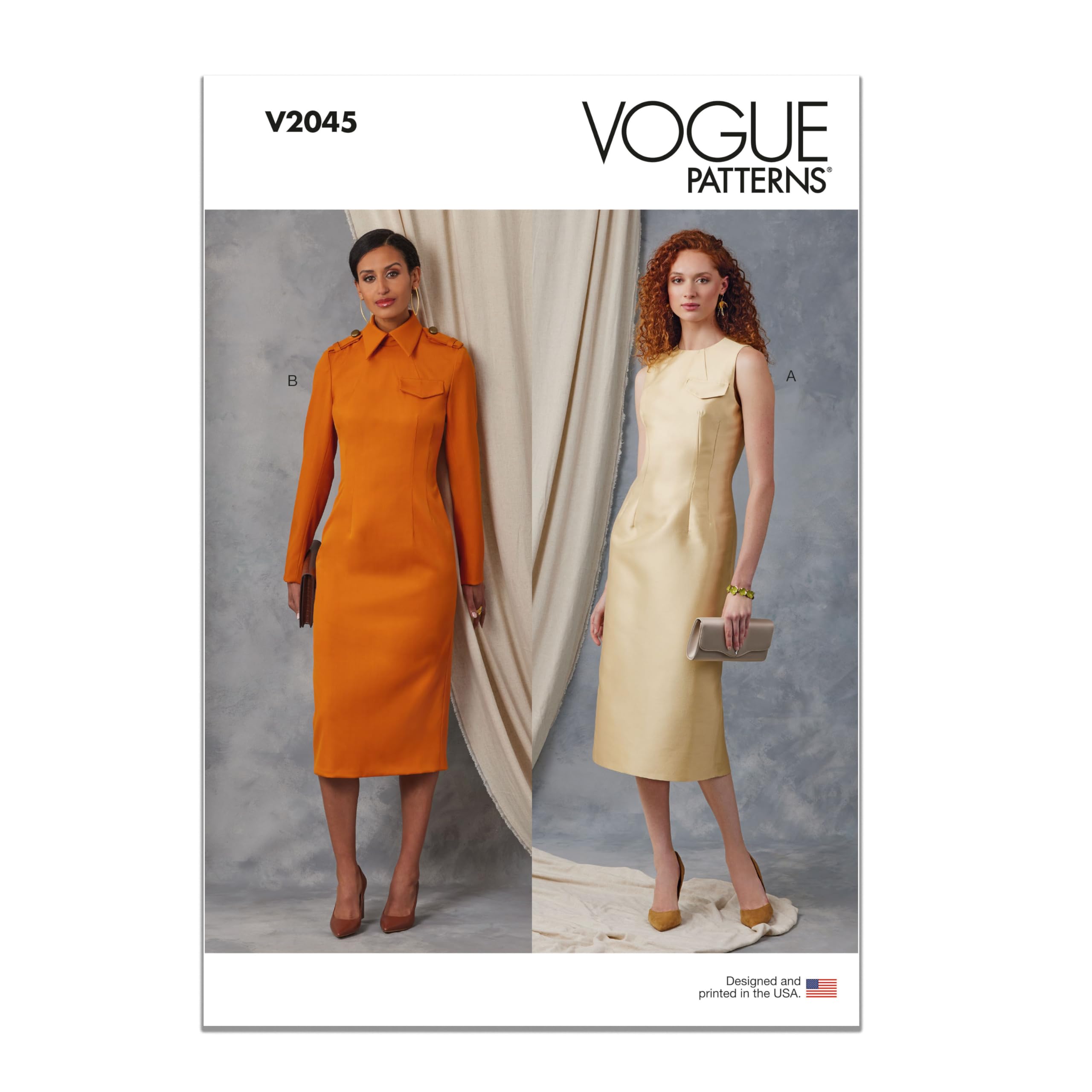 Vogue Patterns Paper Pattern V2045B5 Misses' Dress with Collar and Sleeve Variations B5(8-10-12-14-16)