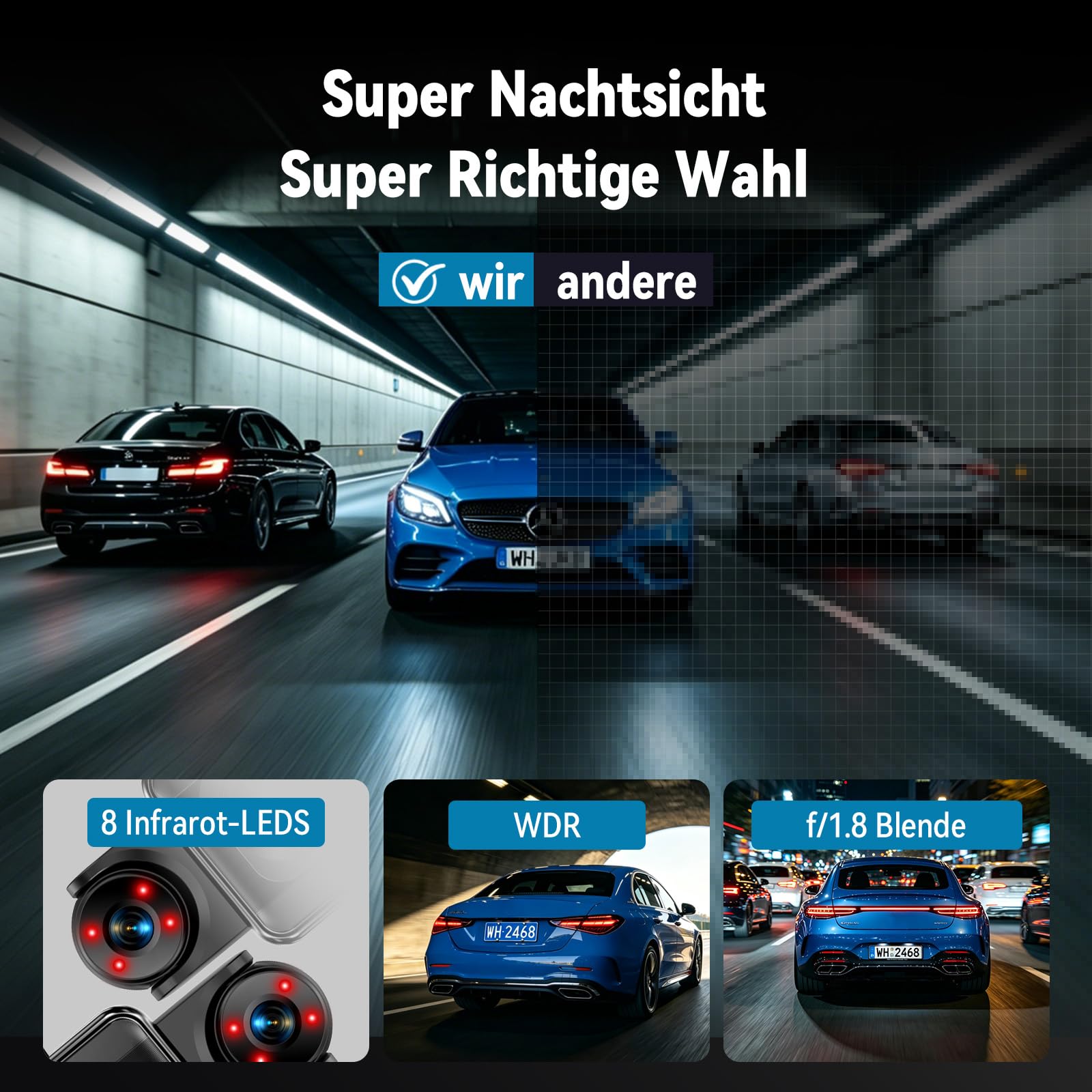 4k Dashcam Auto Vorne Hinten mit 5 Zoll Großes IPS Touch Display | 4 Kanal Dash Cam Auto Kamera 360°-Überwachung,Kostenlose 64GB-Karte,WDR-Nachtsicht,G-Sensor,24/7 Parkmodus,Loop-Aufnahme,App