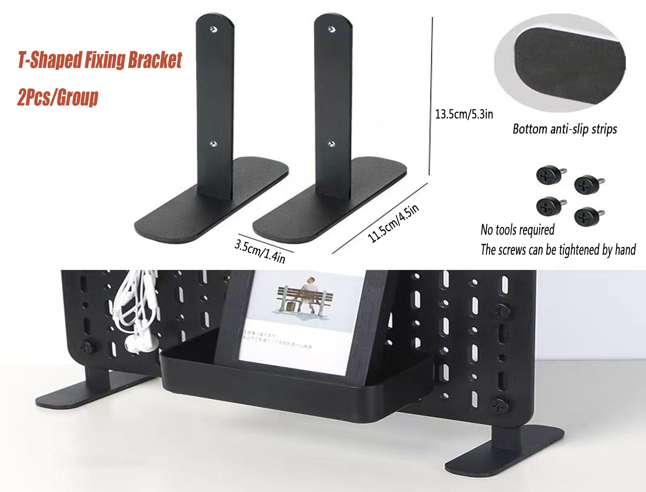 Standing Table Clamp 2 Pieces, Tabletop Mounting Bracket, Splint Metal Bracket, Pegboard Metal Shelf, Shelf Shelf, Pegboard Home Bracket, Pegboard Hook (Black)
