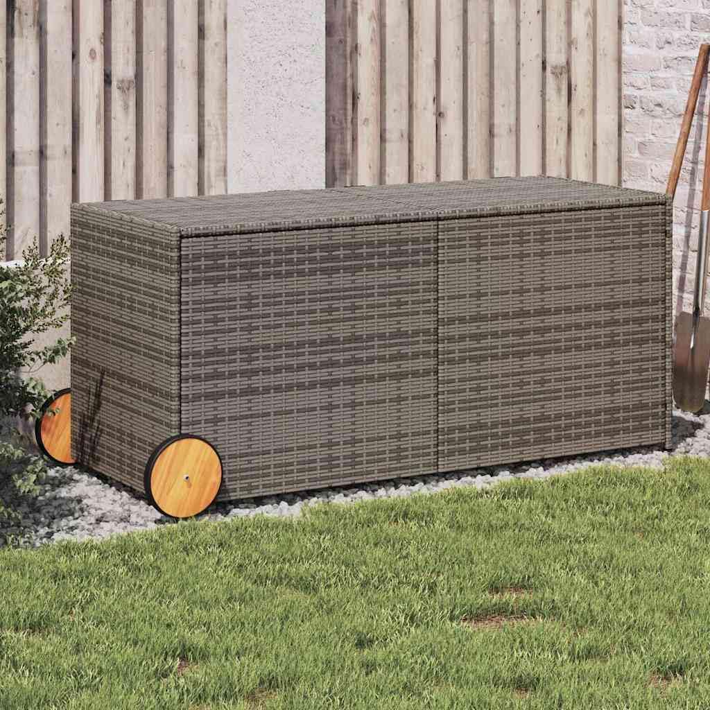 IKAYAA Litre PolyRattan Outdoor Storage Box Grand patio Deck Box Outdoor Garden Storage Box Cushion Box Storage Containers for Tools Pool Accessory Pillows-grey-127 x 55 x 56/59.5 cm