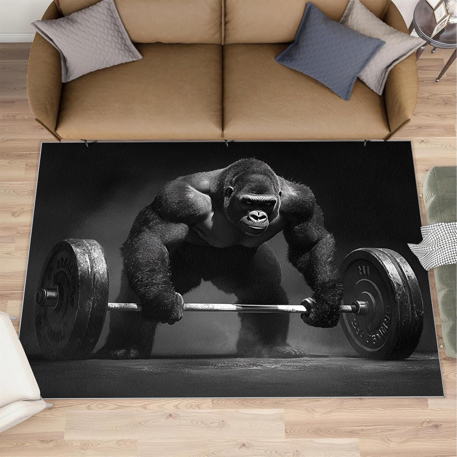 2x6 Gorilla Runner Rugs - Chimpanzee Kitchen Runner Rug, Gorilla Fitness Bodybuilding Gym Laundry Room Rug Non Slip for Inside Outdoor House Hallway Anti Fatigue Decor