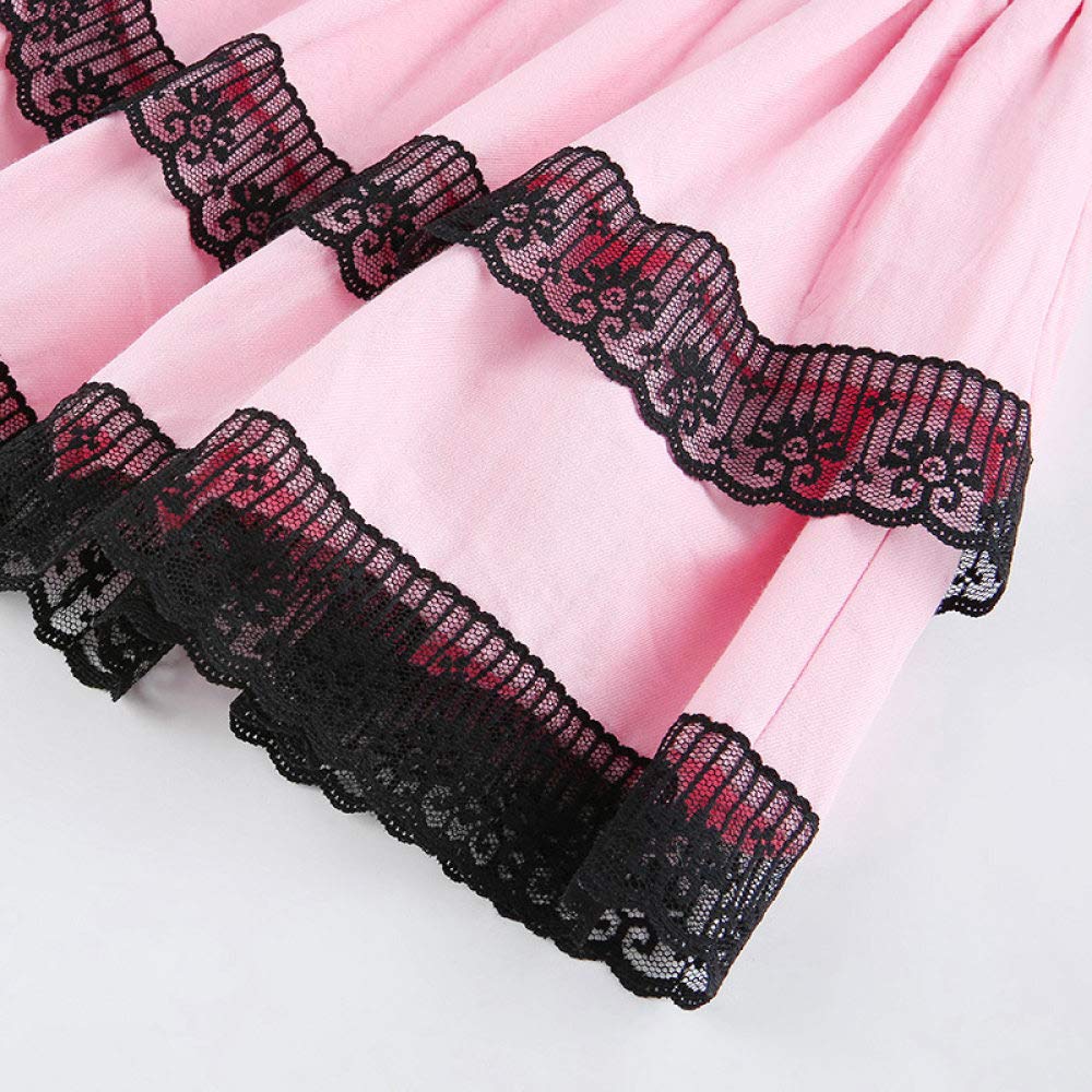 Falda Mujer Mini,Falda Acampanada De Cintura Alta Rosa Doble Capa Patchwork Encaje Kawaii Verano Plisado Falda Corta Dulce Linda con Cremallera para Niñas Damas Playa Fecha De Vacaciones Fiesta
