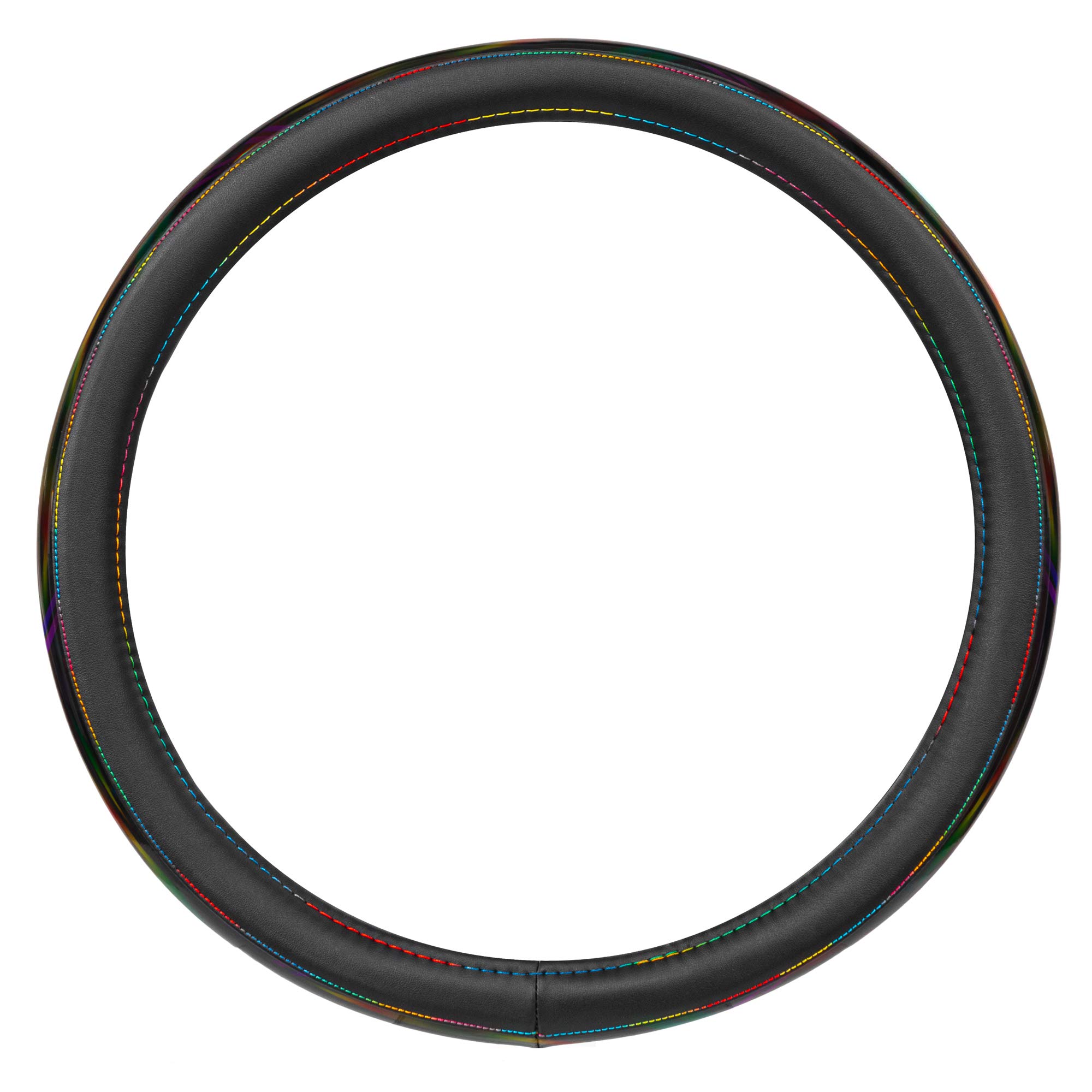 BDK Cute Iridescent Black Steering Wheel Cover for Women, Standard 15 inch Size, Sparkle Faux Leather Car Steering Wheel Cover for Truck Van SUV Auto