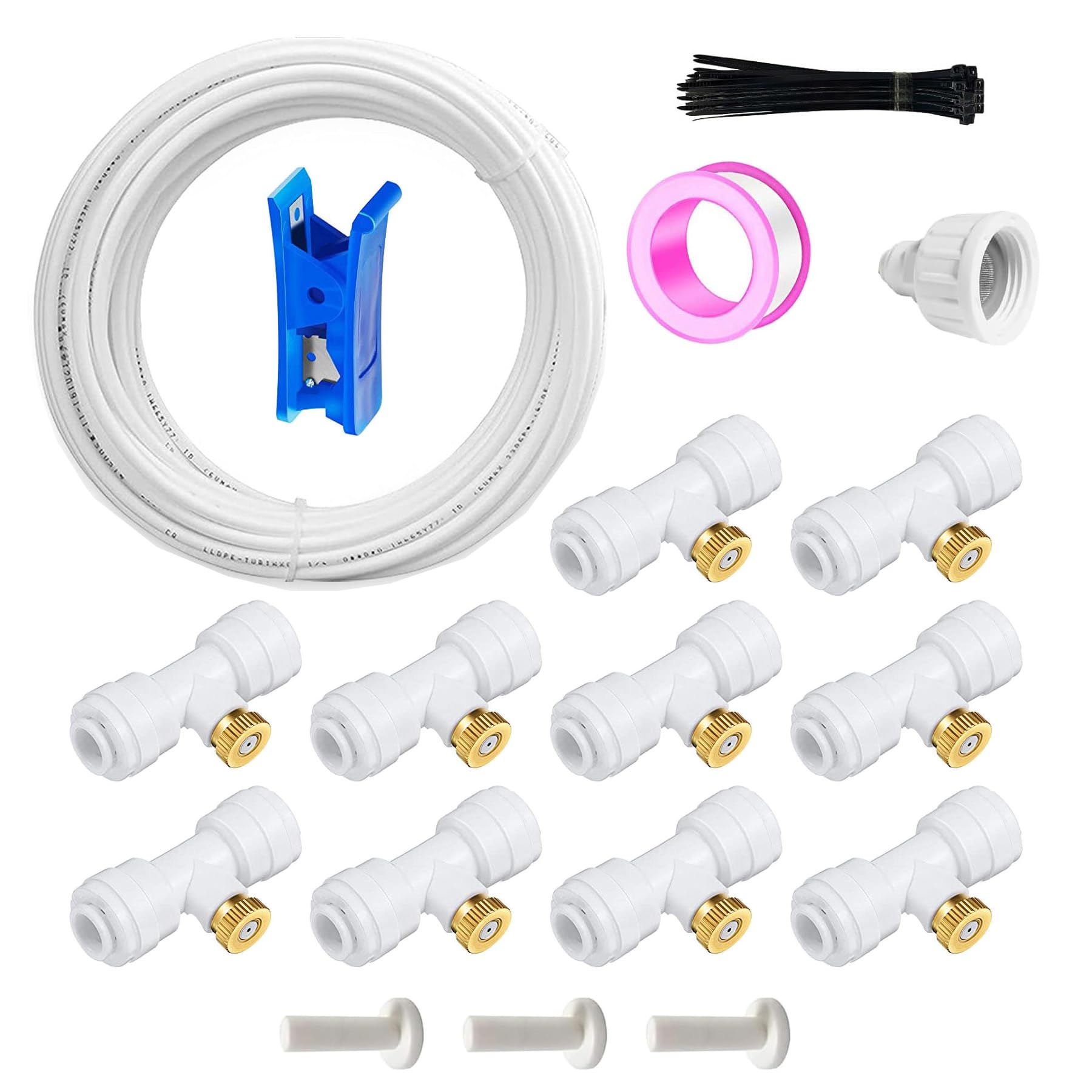 10m Kit d’Irrigation Système avec 10 Buses de Brume avec Joint en T,Système de Refroidissement parbrumisateur par Brouillard pour Jardin,Serre(Blanc