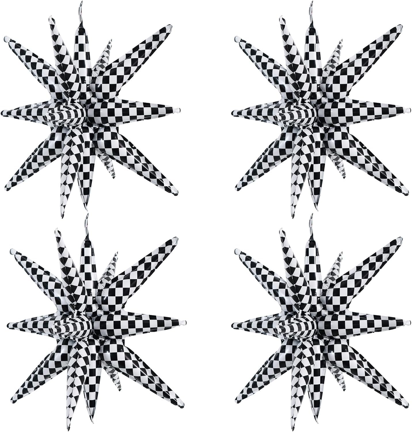 TONIFUL 22inch 4D Explosion Star Mylar Balloons 14Point Star Balloons for Party Backdrop Christmas,New Year Birthday, Wedding Bridal Shower Anniversary Photo Booth Supplies（4Pcs Checkered）