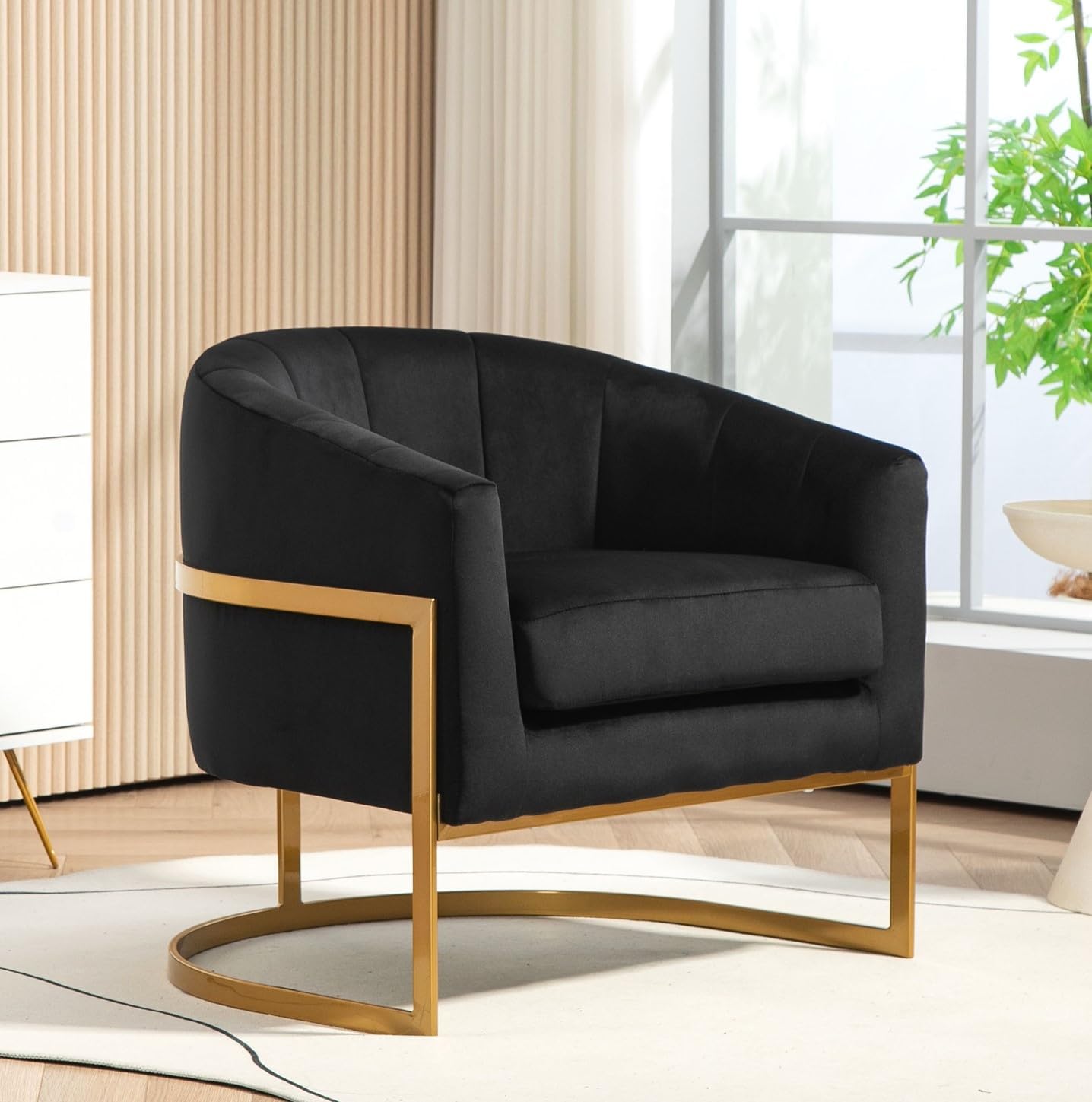 Velvet Modern Accent Armchair - Luxury Gold Frame | Versatile Seating for Living Room, Bedroom, Office, Black