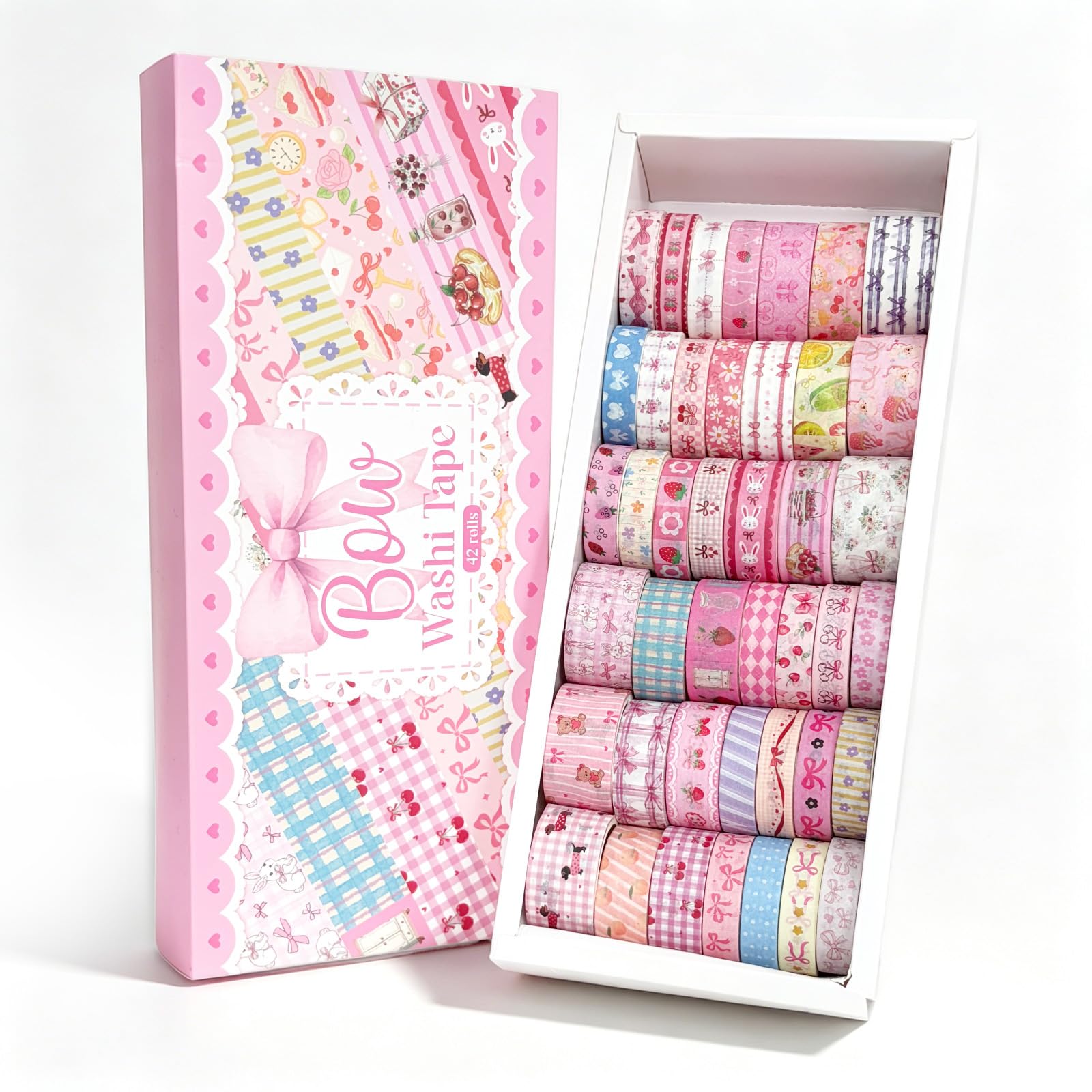 Bomichi Washi Tape Set - 42 Rolls Pink Bows -8