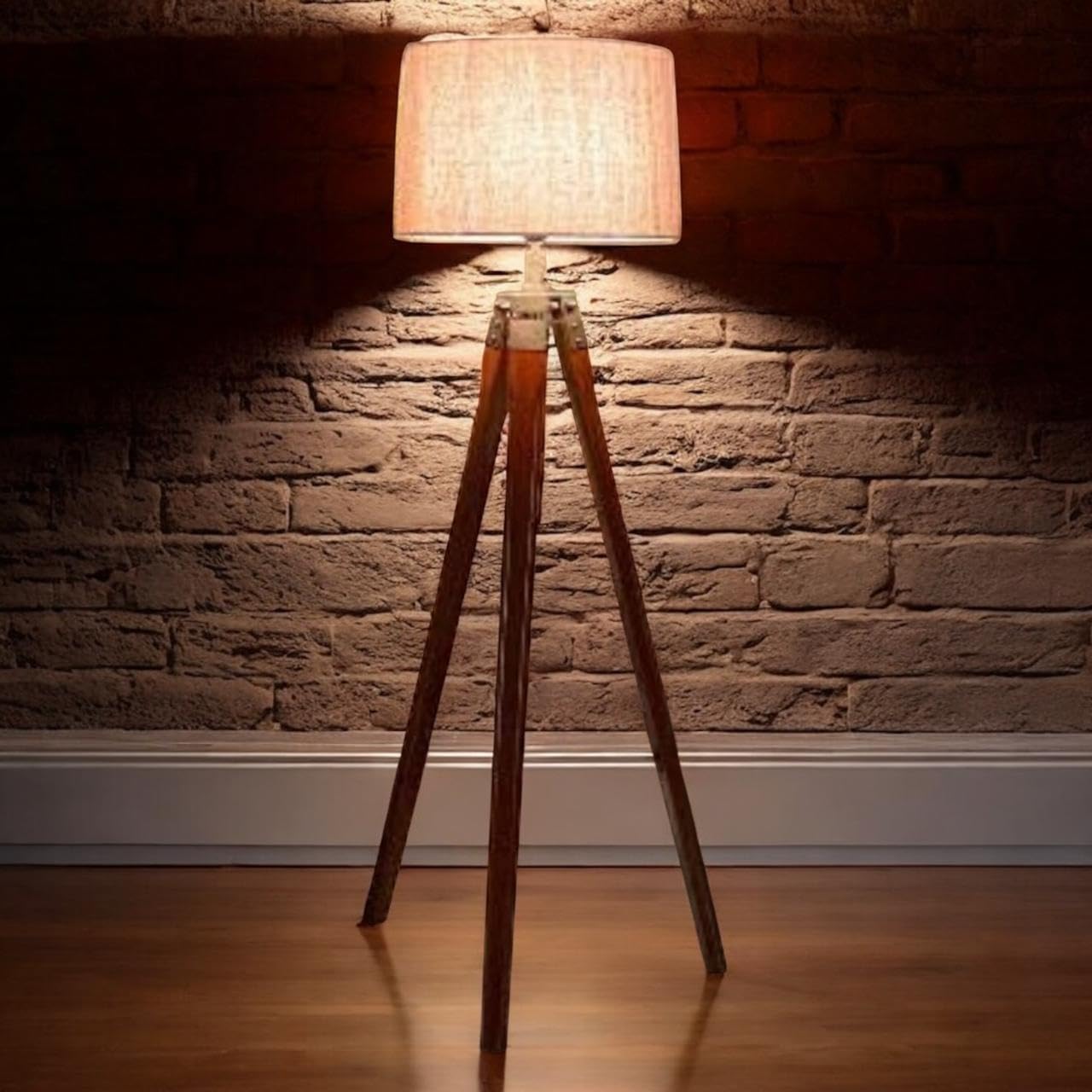 Modern Wooden Tripod Floor Lamp with Premium Brown Fabric Drum Shade | Tall Standing Lamp for Living Room, Bedroom, Reading Corner, Office & Hotel | Decorative Solid Wood Floor Light-image-12