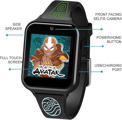 Miniatura 4 de Accutime Avatar - Reloj inteligente con pantalla táctil de aprendizaje educativo negro para niños, niñas, unisex, cámara selfie, alarma, calculadora